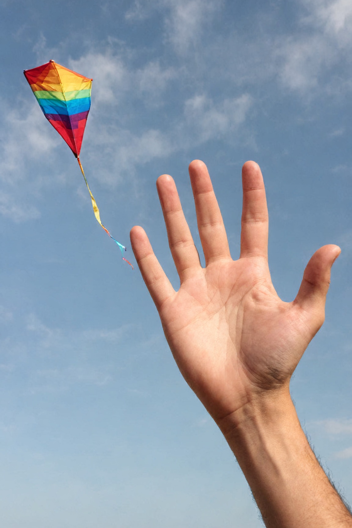 a person reaching up to a kite in the sky,  perfect finger,  hand on Tensor.Art