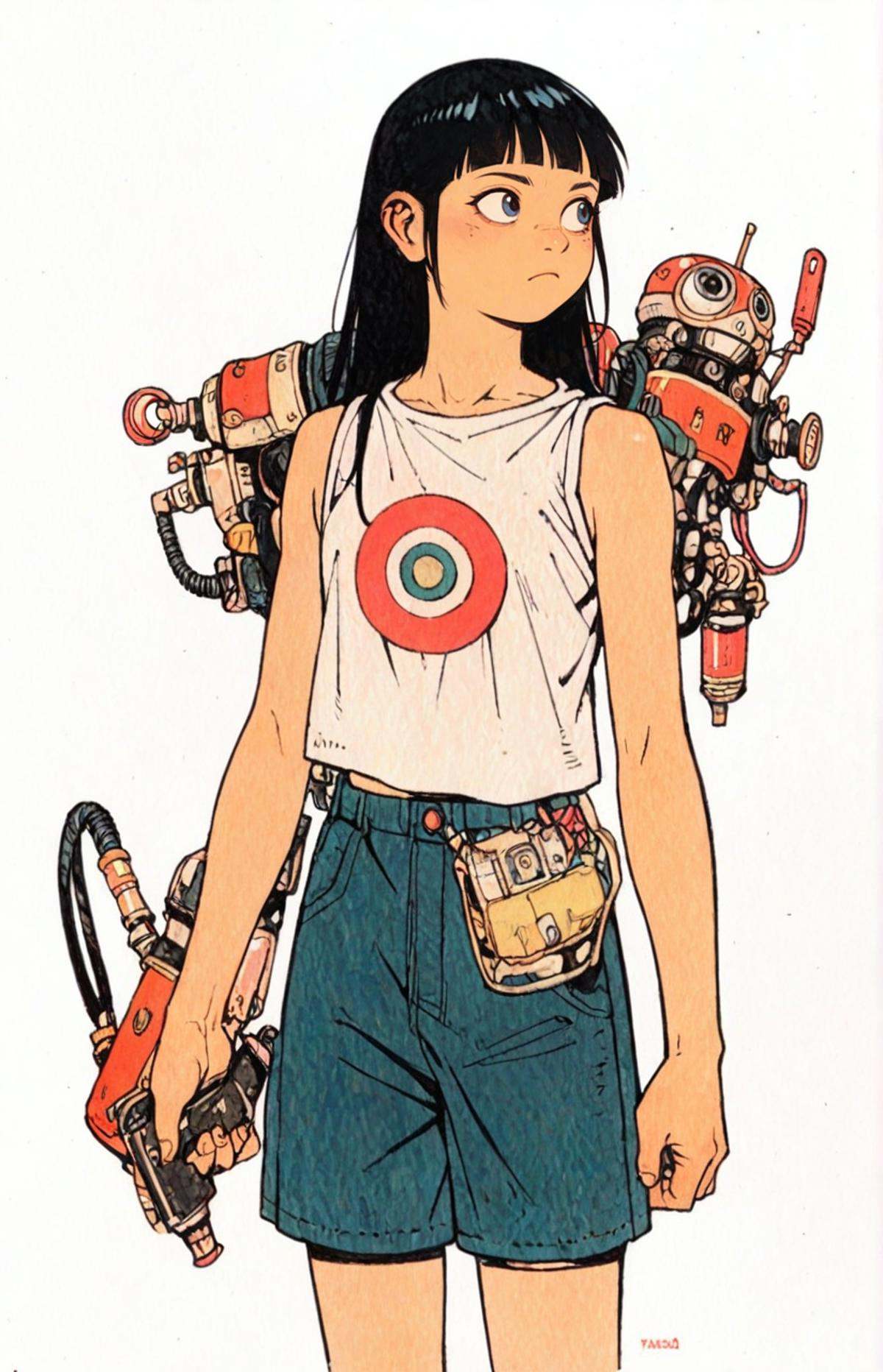 1girl,black hair,casual outfit,solo,cowboy shot,holding computer tools,obslete weaponwhite background,tatsuyuk,looking away<lora:Perfect Hands:1>   <lora:age_slider_v4:-3>  <lora:tatsuyuk:0.8>, score_9, score_8_up, score_7_up, score_6_up, score_5_up, score_4_up,zPDXL
