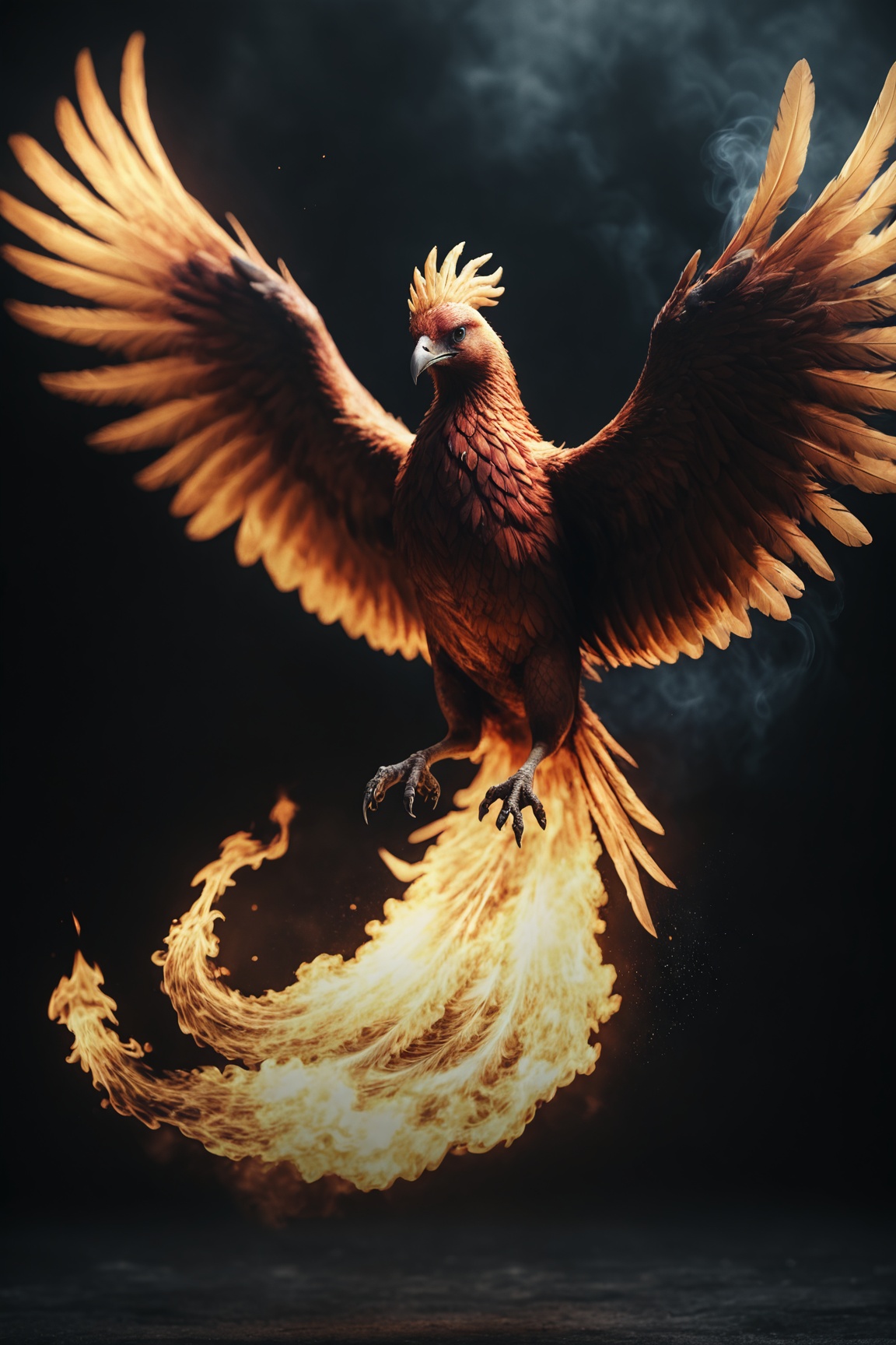 photo,  a burning phoenix,  flying burning feathers on Tensor.Art