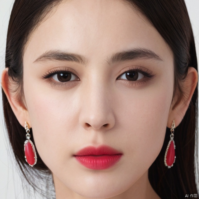 High detail RAW color portrait of gorgeous woman,nazha,1girl, solo, jewelry, earrings, parted lips, bare shoulders, lips, realistic,{{front view:1.3}}, looking at viewer, makeup, simple background,collarbone,updo, portrait, eyelashes, red lips, lipstick, upper body, hoop earrings,ultra-detailed,detailed skin texture,((light_smile:1.25)),ultra high res,((RAW photo,best quality, masterpiece:1.2)),((photorealistic,realistic,8K:1.33)),nazha,