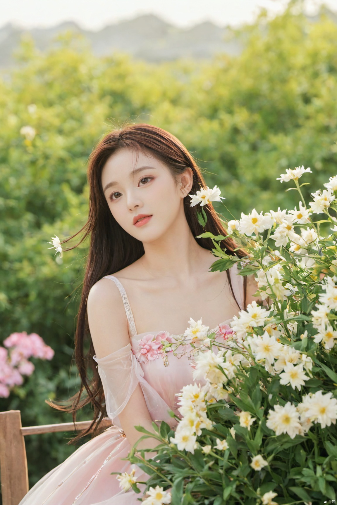 1girl,Xnangongwan,moon,flowers,big breasts