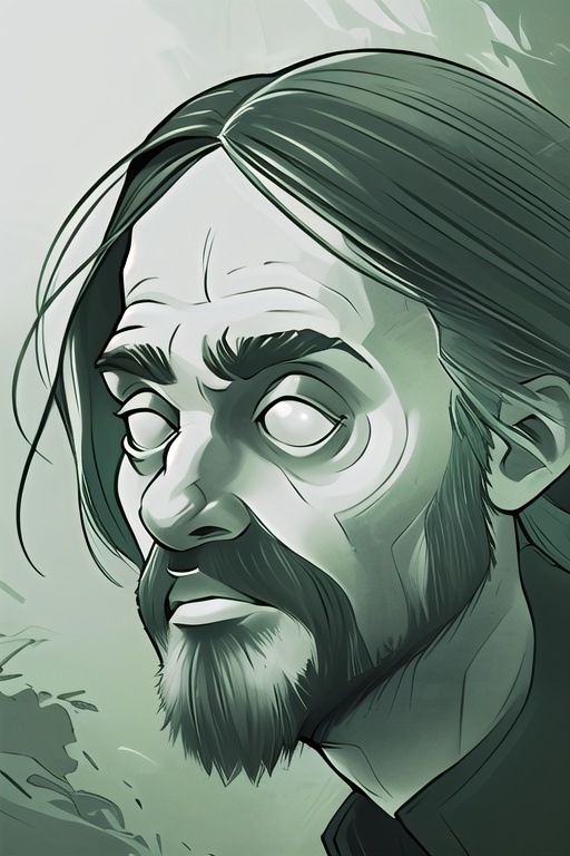 SSea,  Portrait,  a man with long wild hair and white eyes on Tensor.Art