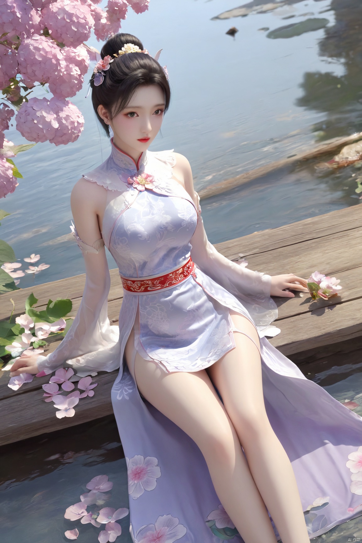 Xbaihehuai,1girl,solo,looking_at_viewer, (big breasts:1.23), X-Hydrangea, Yunxiao_xianzi, Xcheongsam,Xtianxiwei,