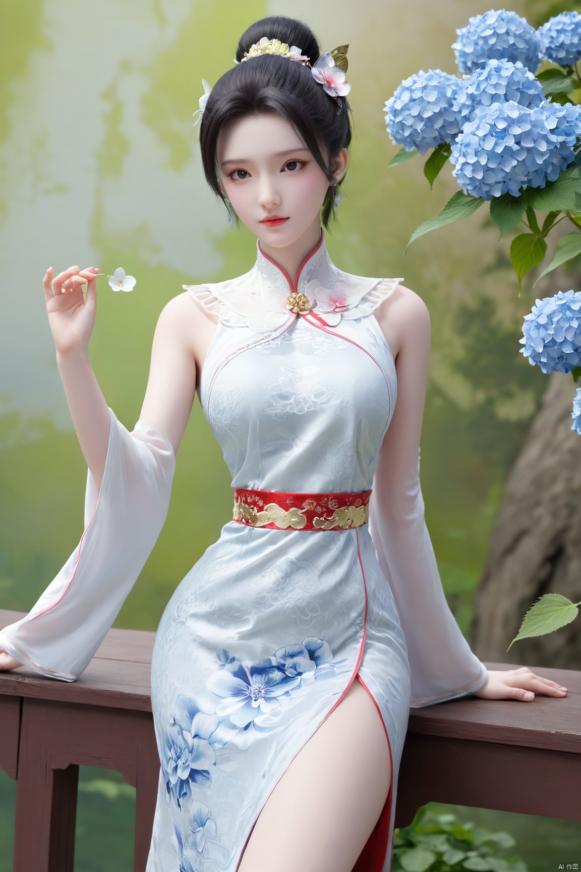 Xbaihehuai,1girl,solo,looking_at_viewer, (big breasts:1.23), X-Hydrangea, Yunxiao_xianzi, Xcheongsam,Xtianxiwei,