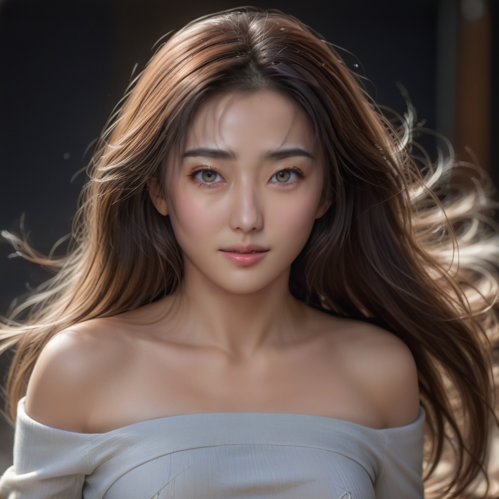 Elegant woman captured in cinematic composition,  soft and beautiful lighting enhancing natural skin texture,  striking a...