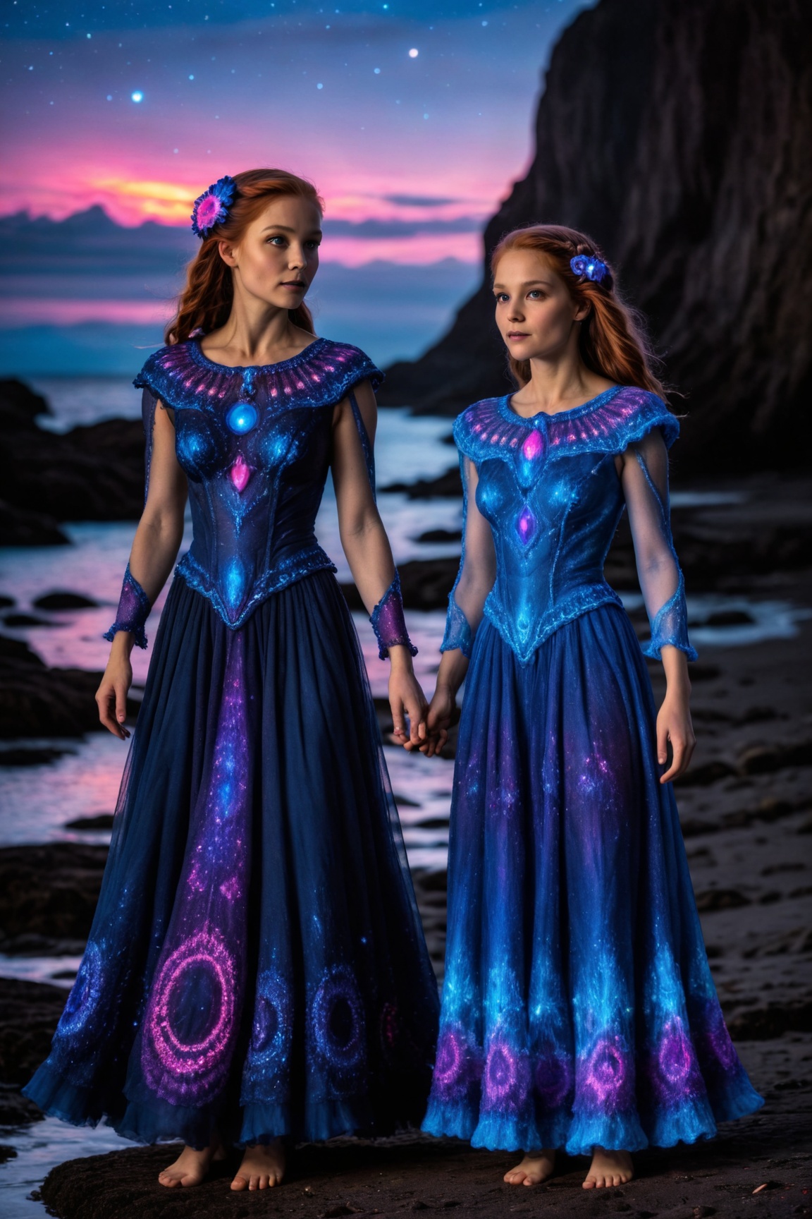 Formal celestial crochet dresses that are dark blue and cornflower blue with historical Irish elements by Shopon_skp on Te...