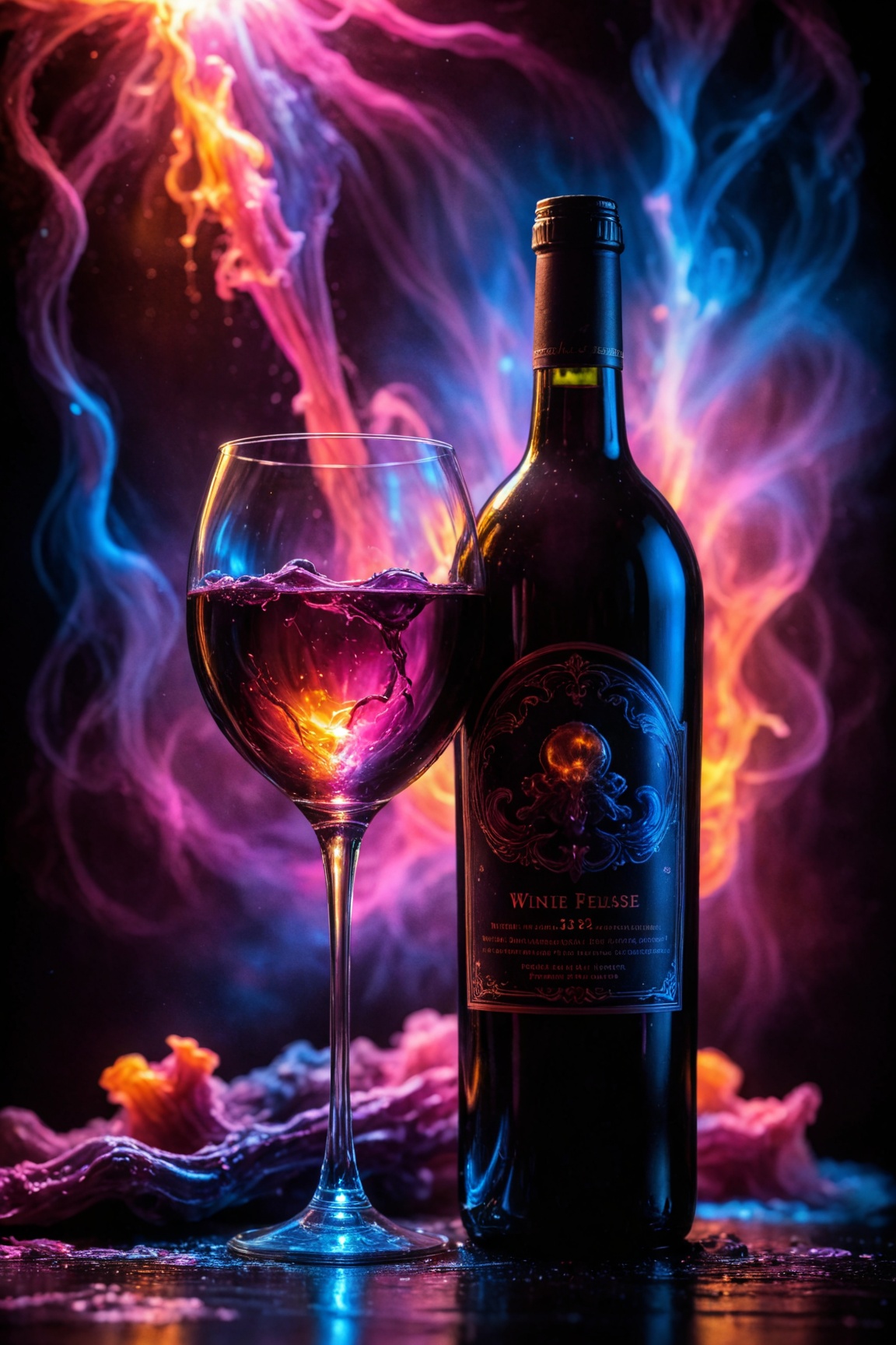 wine bottle and glass,  masterpiece,  fantasy by Shopon_skp on Tensor.Art