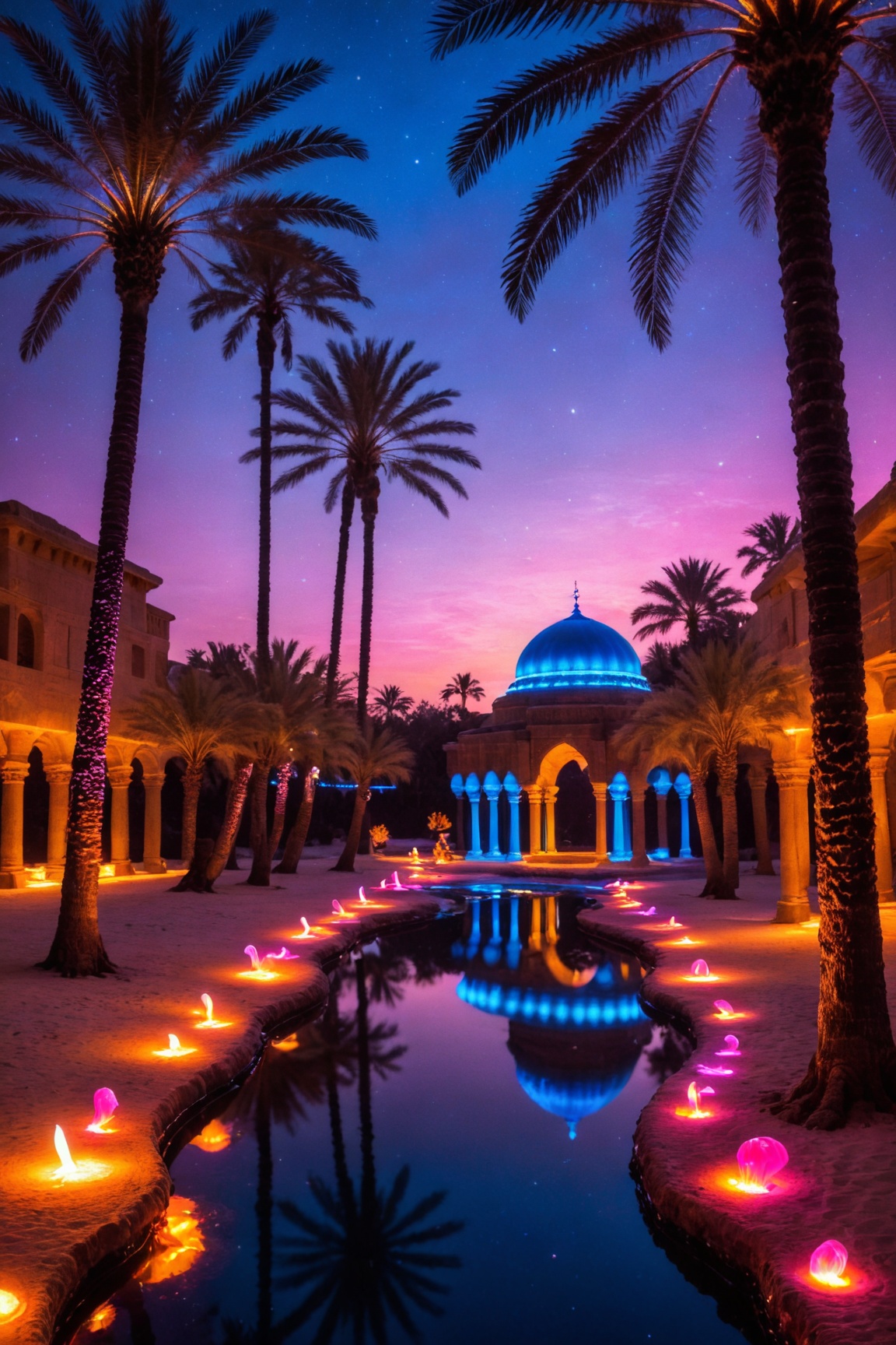 Scenic Islamic garden with palm trees by Shopon_skp on Tensor.Art