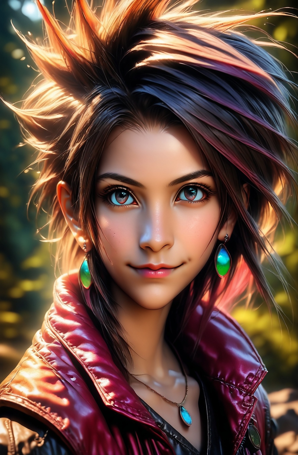 1girl,  Portrait of beautiful Aerith Final Fantasy VII sitting on rock,  solo on Tensor.Art