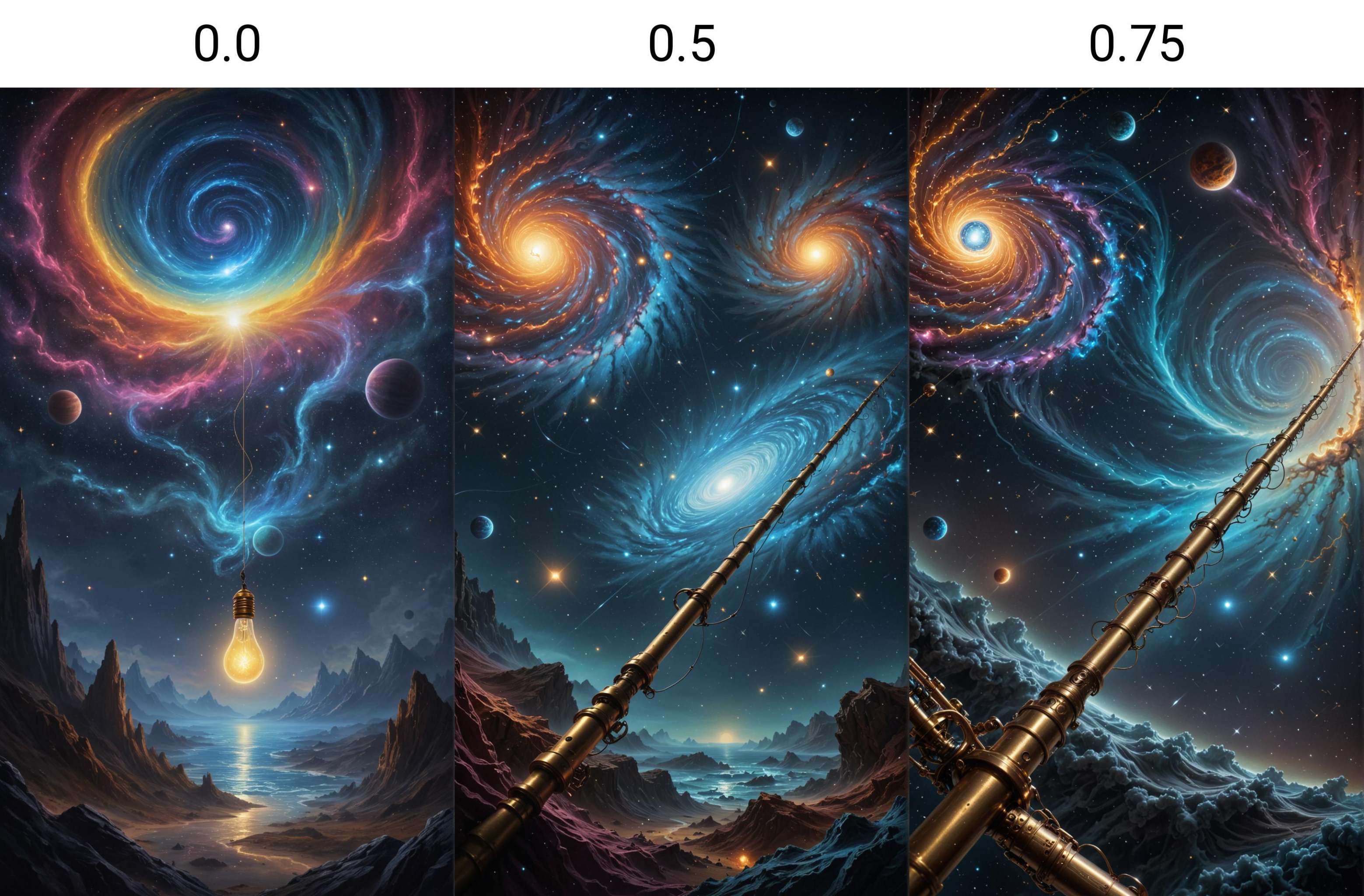Fishing rod,  Digital painting of a detailed tapestry showing a vibrant and colorful galaxy,  with swirling patterns repre...