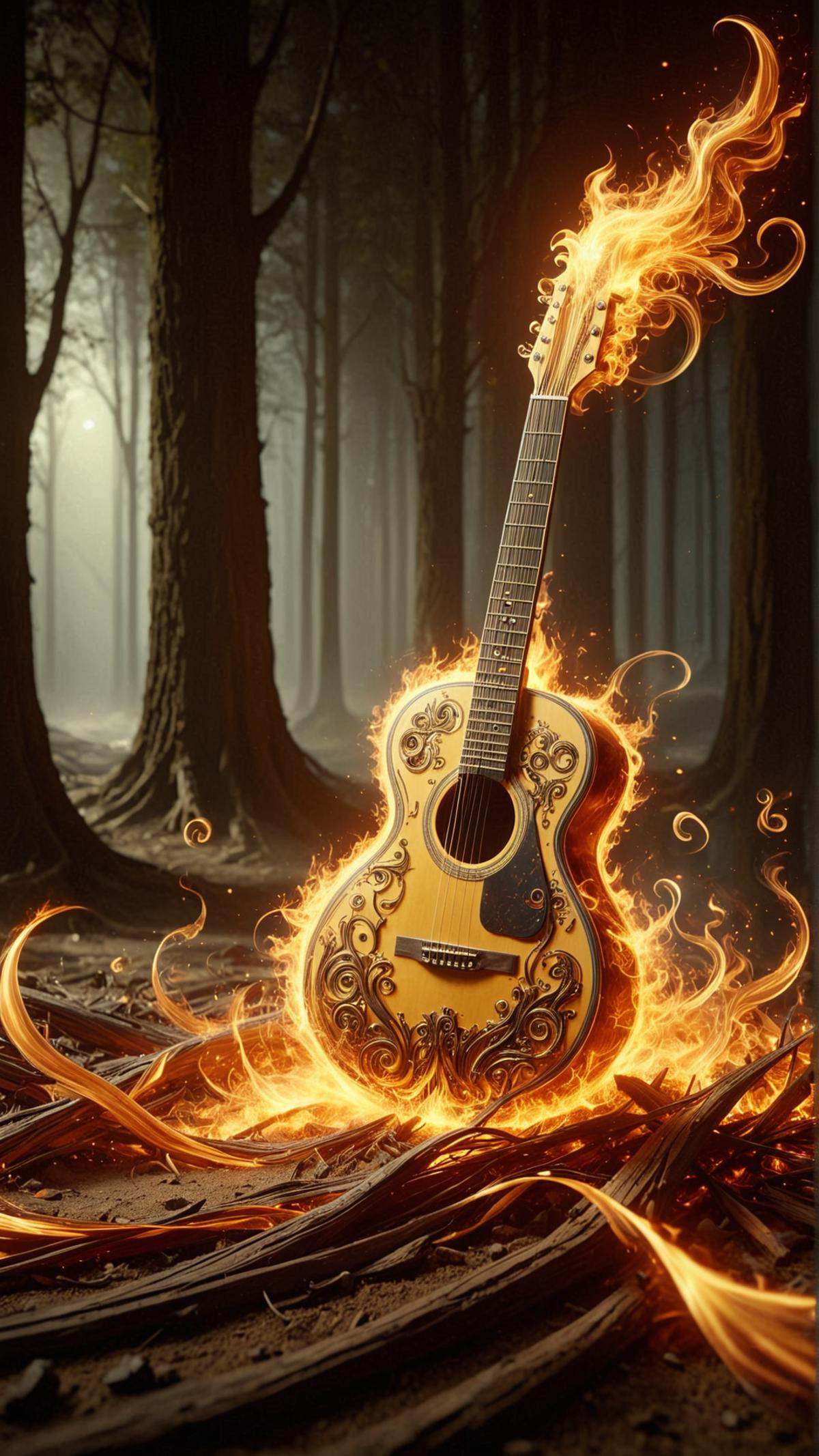 ElementFire Yellow Guitar string winder,  digital painting,  wind on Tensor.Art