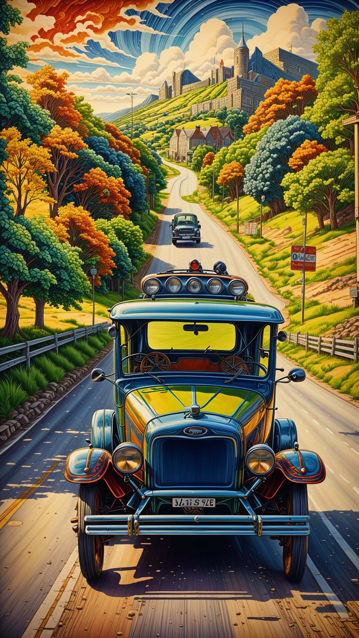 RAW photo,  photorealistic,  GaelicPatternStyle a vintage Ford Model T driving along a country road by mnemic on Tensor.Art