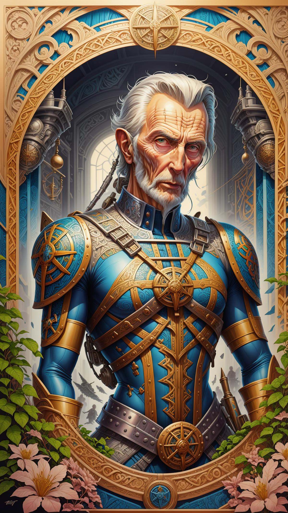 GaelicPatternStyle portrait of Peter Cushing as Grimsdyke in Tales From the Crypt (1972),  highly detailed,  centered by m...