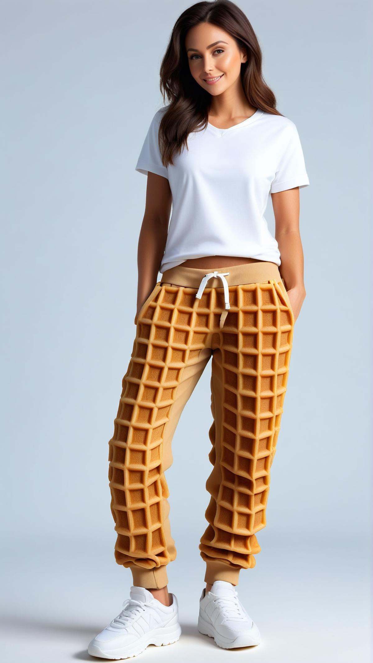 <lora:WaffleStyleXL:1>WaffleStyle  Sweatpants, made out of waffles, (Masterpiece:1.3) (best quality:1.2) (high quality:1.1)