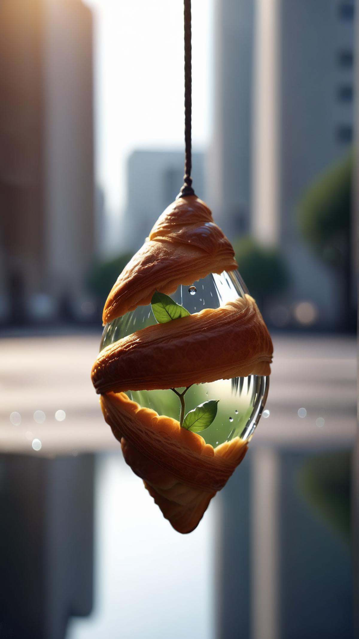 Cinematic photo of  <lora:CroissantStyleXL:1> CroissantStyle a cityscape reflected in a dewdrop hanging from a leaf, in location: virtual cityscape, detailed background, game engine, unreal engine, atmospheric