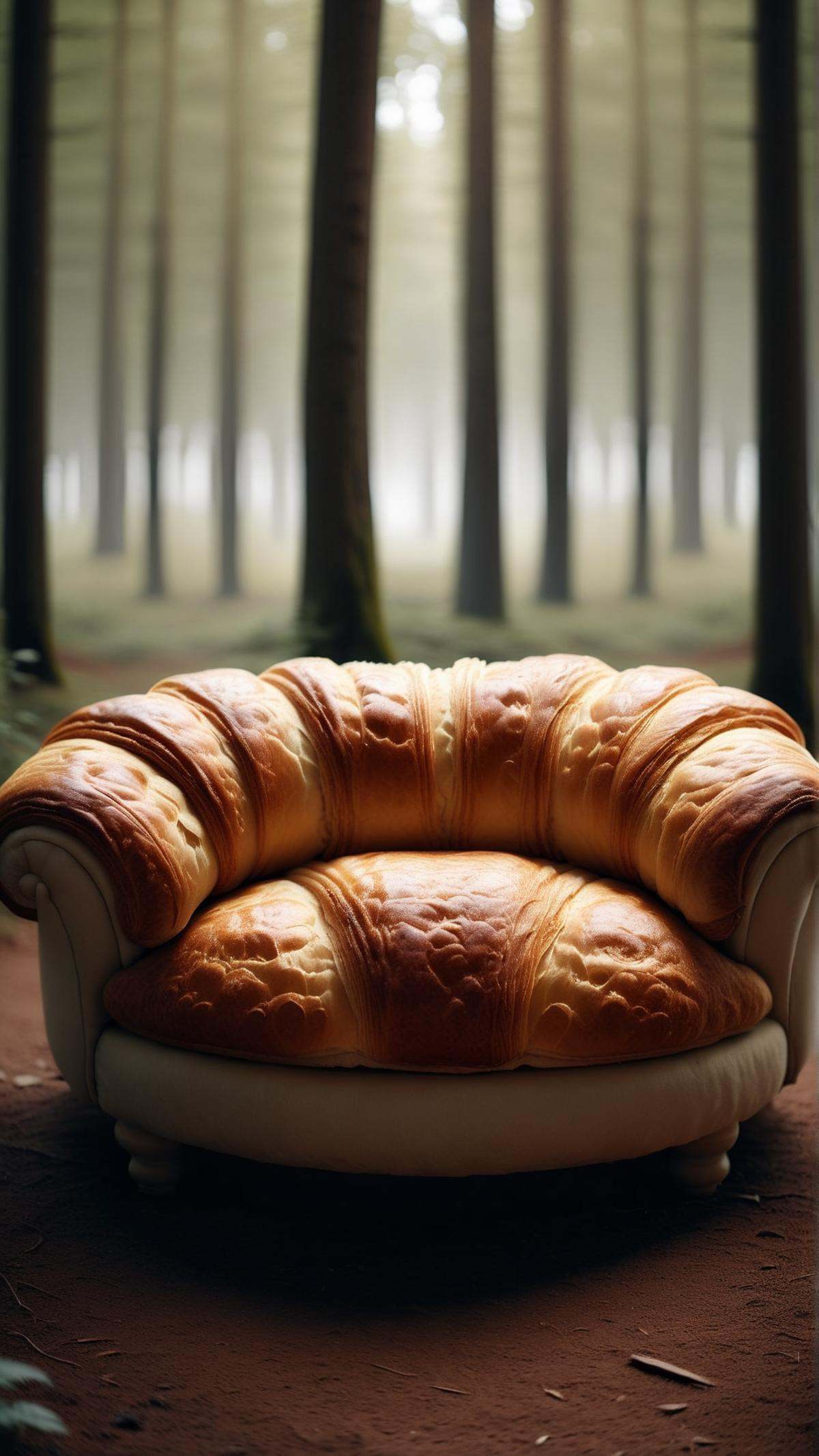 Cinematic photo of  <lora:CroissantStyleXL:1> CroissantStyle sofa, in location: sentient forest, detailed background, BOKEH, DOF, atmospheric