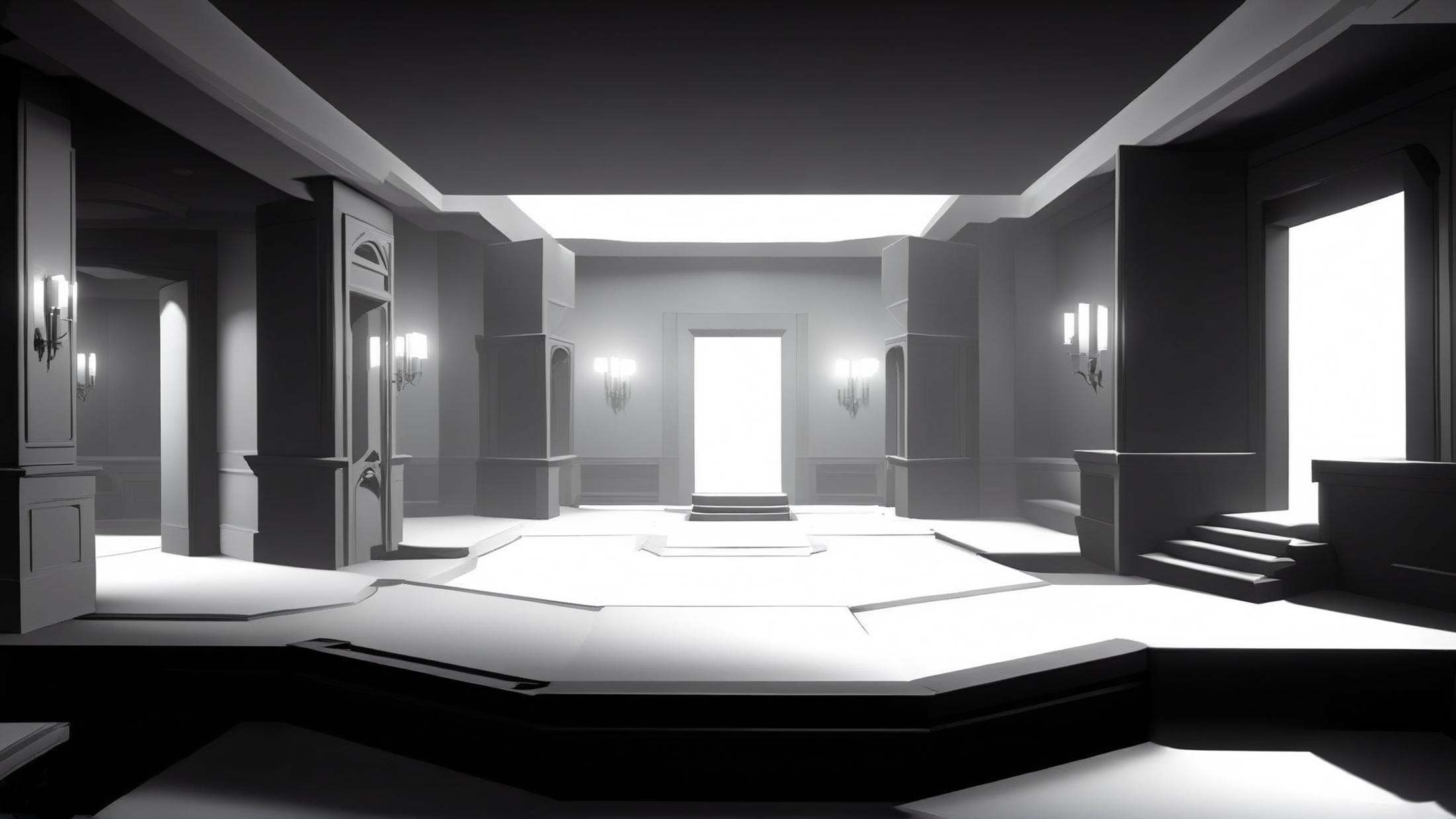 <lora:WhiteboxStyleXL:1>WhiteboxStyle Supernatural Hotel Floors: Shifting rooms, spectral guests, mirror portals, elevator puzzles, eerie ballrooms. monochrome, ambient occlusion, <lora:WhiteboxStyle:0.8> WhiteboxStyle, sunken garden, (Masterpiece:1.3) (best quality:1.2) (high quality:1.1)