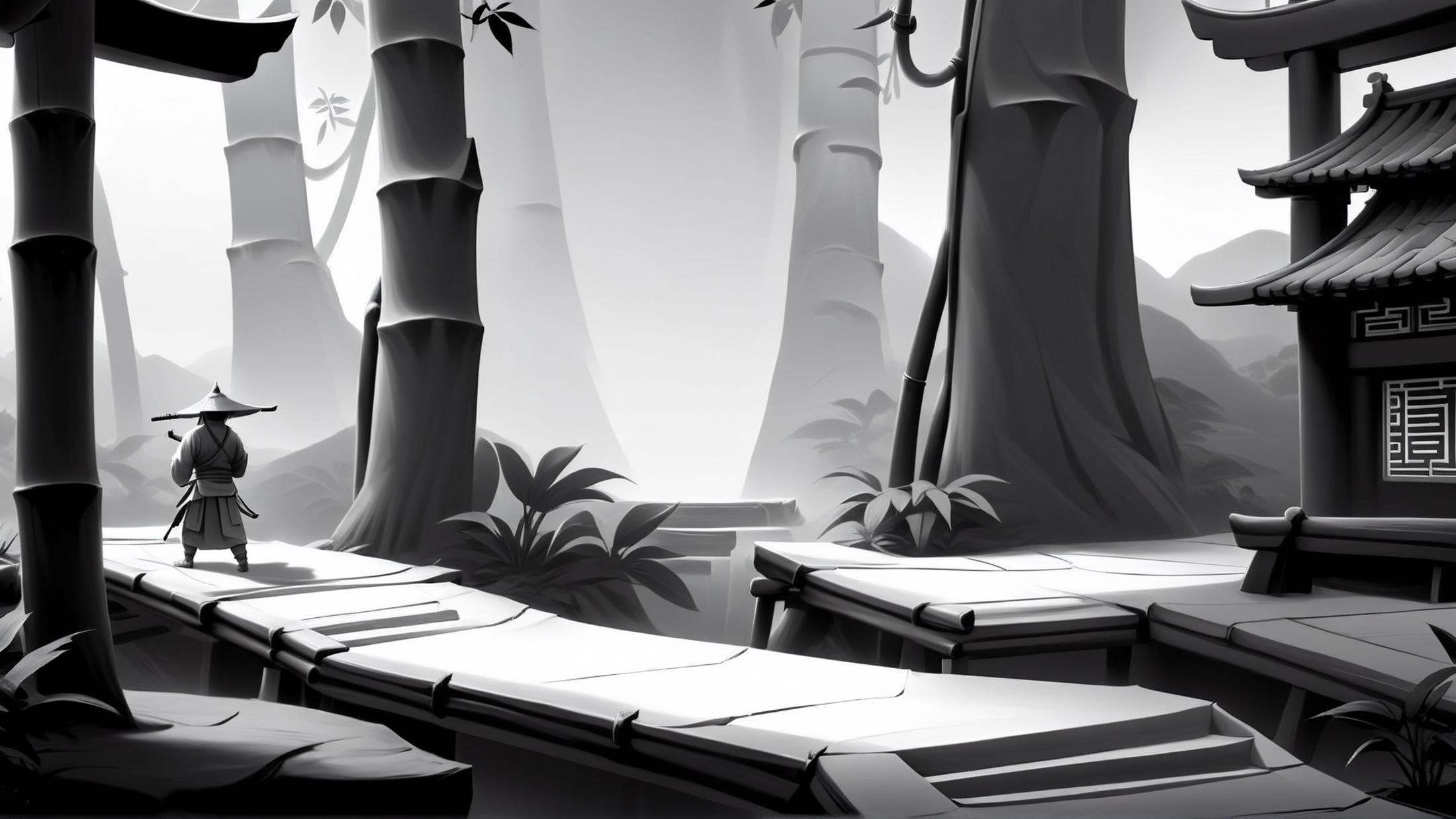 <lora:WhiteboxStyleXL:1>WhiteboxStyle Ancient Chinese Warrior's Path: Bamboo forests, pagoda climbs, calligraphy puzzles, martial arts duels, tea ceremonies. monochrome, ambient occlusion, <lora:WhiteboxStyle:0.8> WhiteboxStyle, digital world, (Masterpiece:1.3) (best quality:1.2) (high quality:1.1)