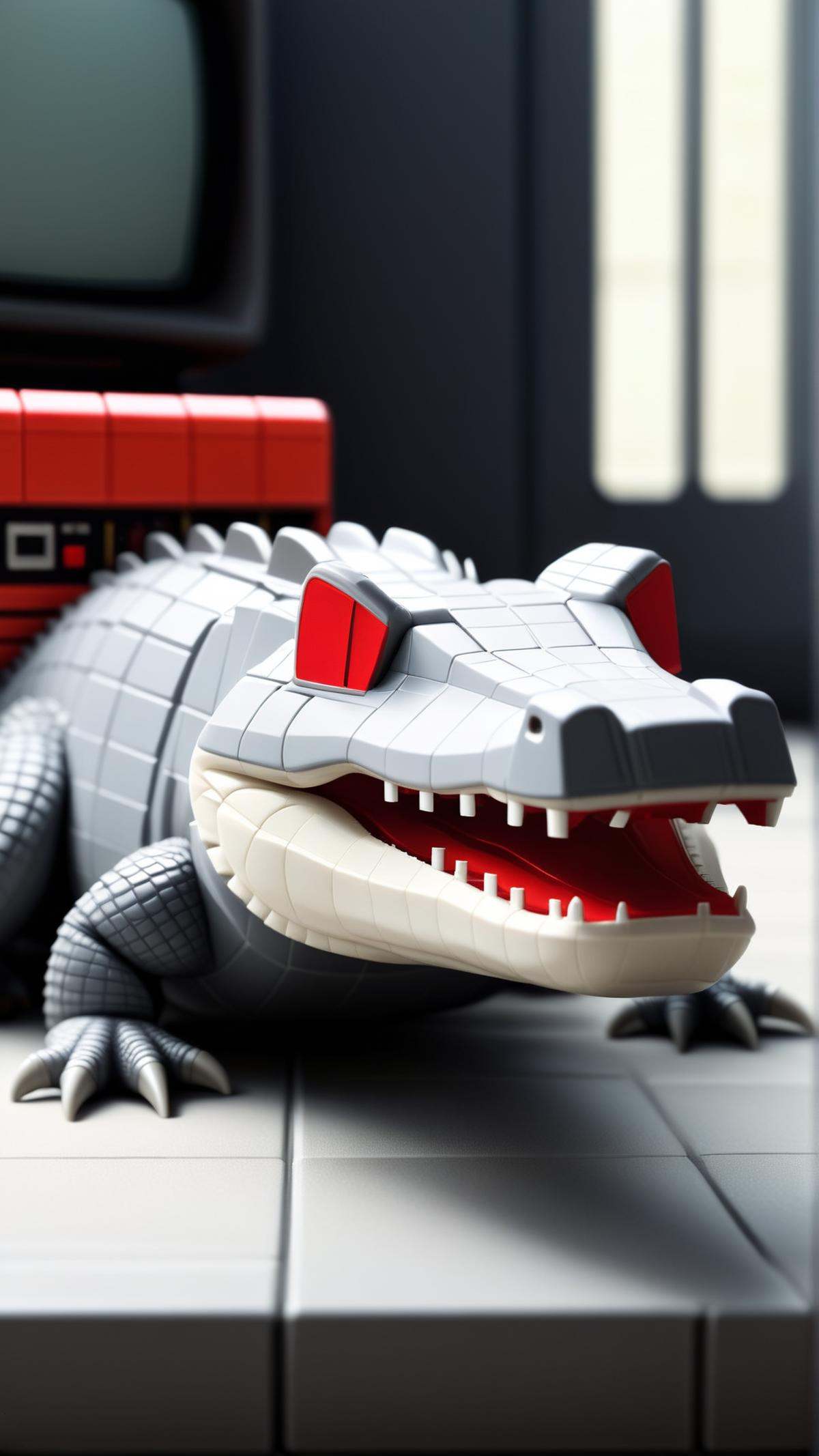 <lora:NESStyleXL:1>NESStylecrocodile, NES-inspired, gray plastic, red plastic, 24mm, (analog, cinematic, film grain:1.3), Bokeh DOF, (Masterpiece:1.3) (best quality:1.2) (high quality:1.1)