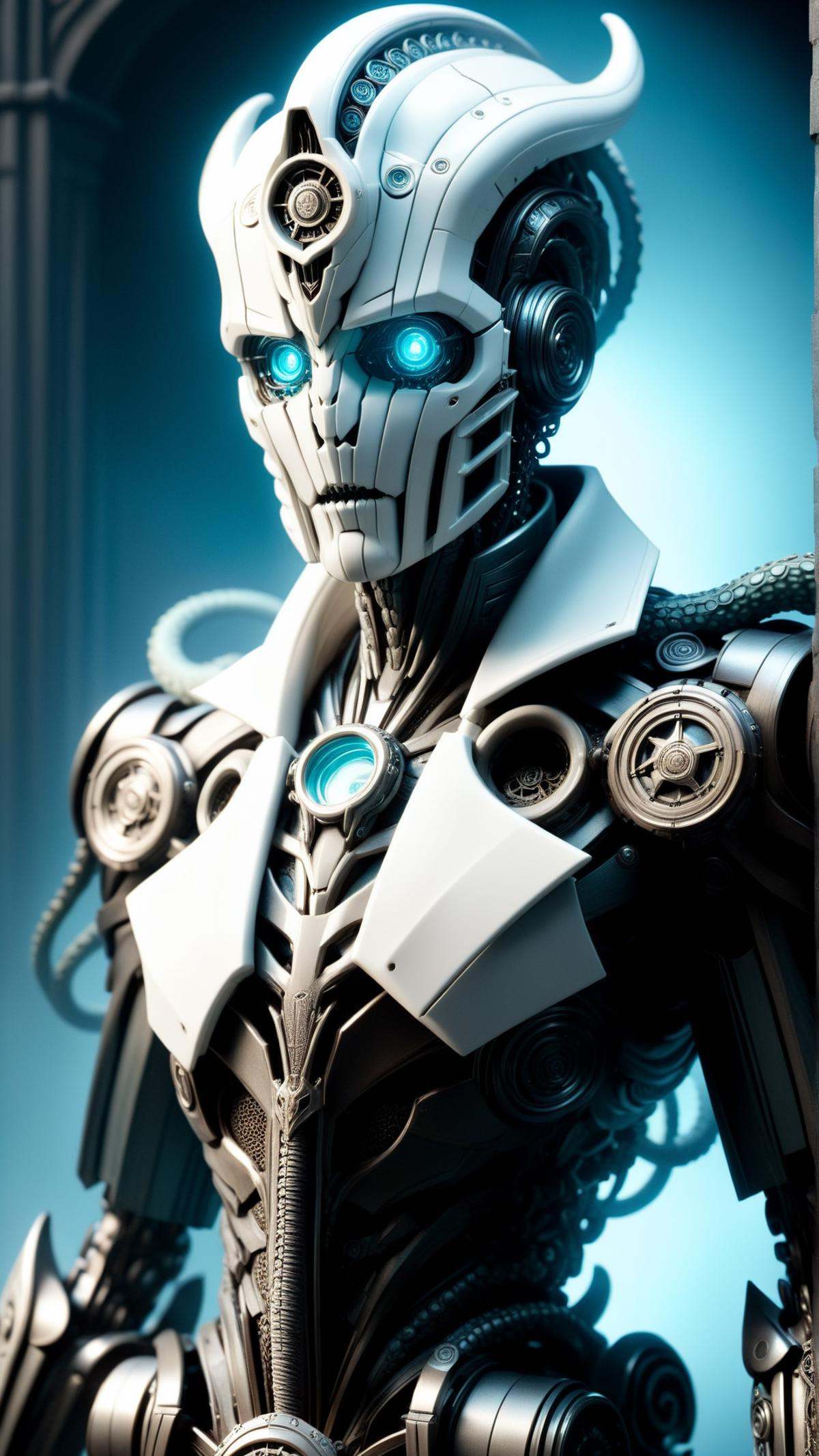 TransformersStyle White Cyan ,  solo,  half shot on Tensor.Art