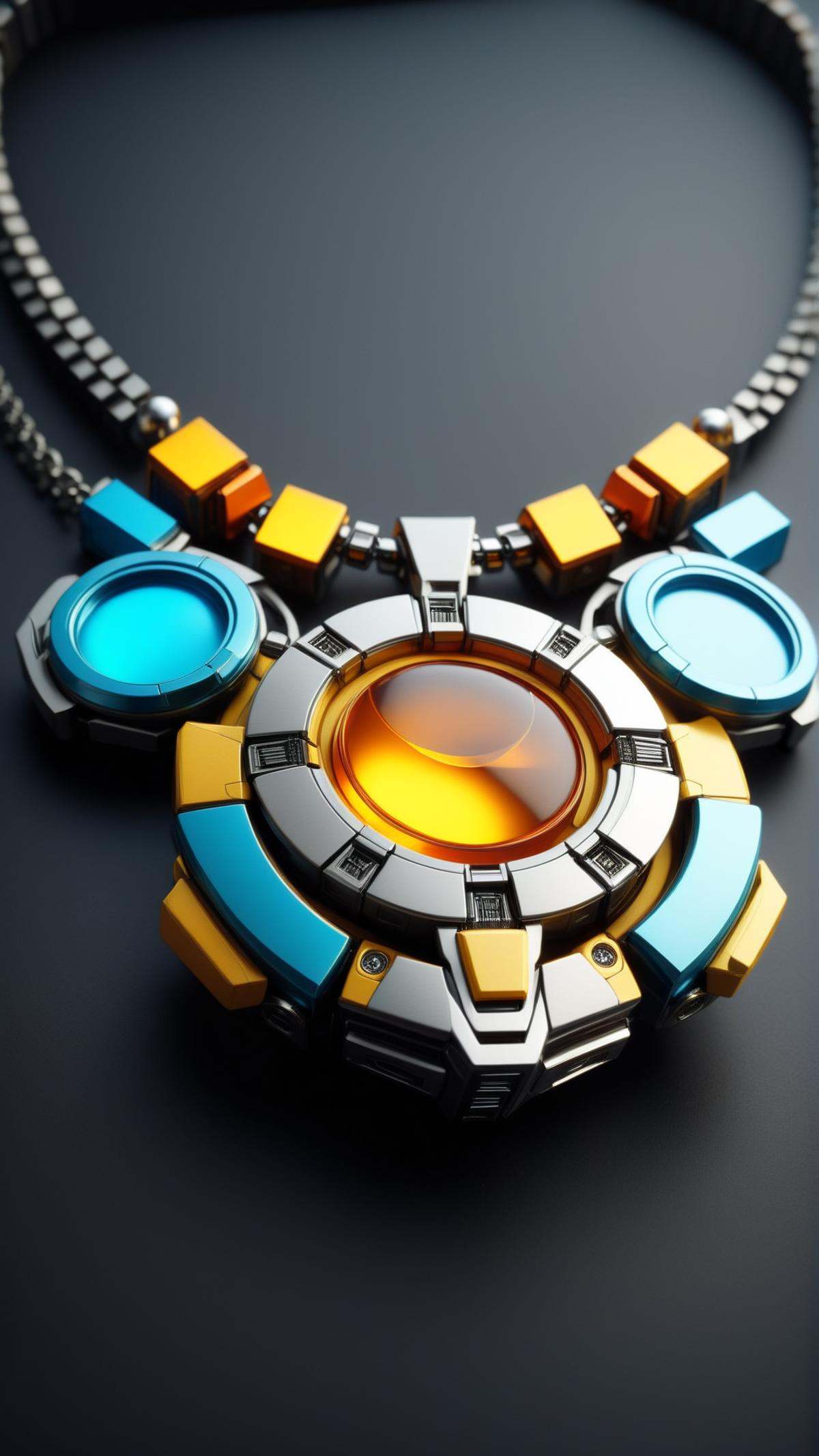 TransformersStyle yellow Cyan statement necklace,  studs,  d-rings by mnemic on Tensor.Art