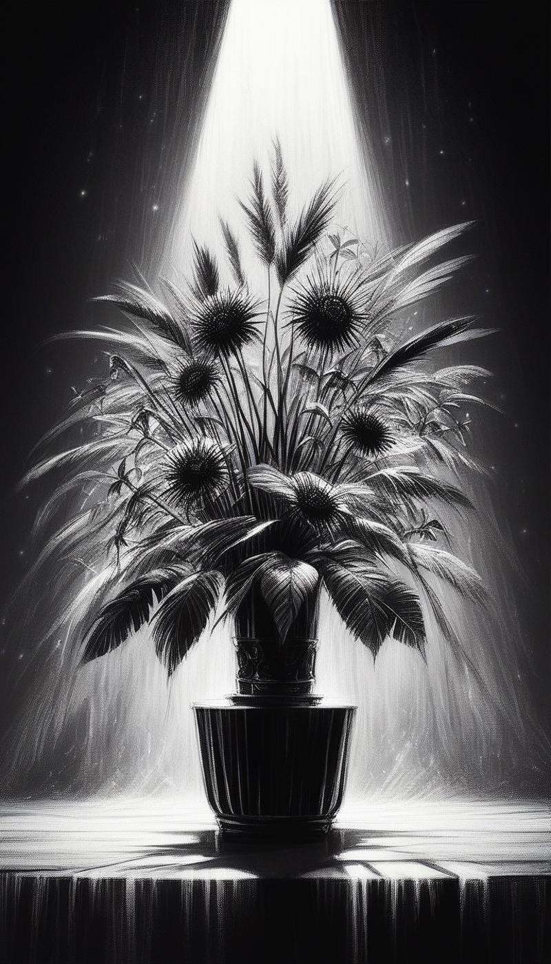 score_9, score_8_up, score_7_up, score_6_up, <lora:CharcoalDarkStylePony:1> CharcoalDarkStyle full body fairy goddess!! plant metamorphosis, perfect face!!, fantasy, intricate, elegant, dramatic lighting, emotionally evoking symbolic metaphor, highly detailed, photorealistic, artstation, concept art, smooth, sharp focus, art by john collier and albert aublet and krenz cushart and artem demura and alphonse mucha, source_anime, dark, sketch, drawn with charcoal, monochrome, black and white, (Masterpiece:1.3) (best quality:1.2) (high quality:1.1)