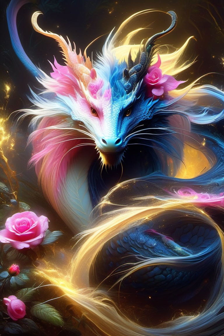 beautiful water dragon,  centred,  fantasy forest at night on Tensor.Art