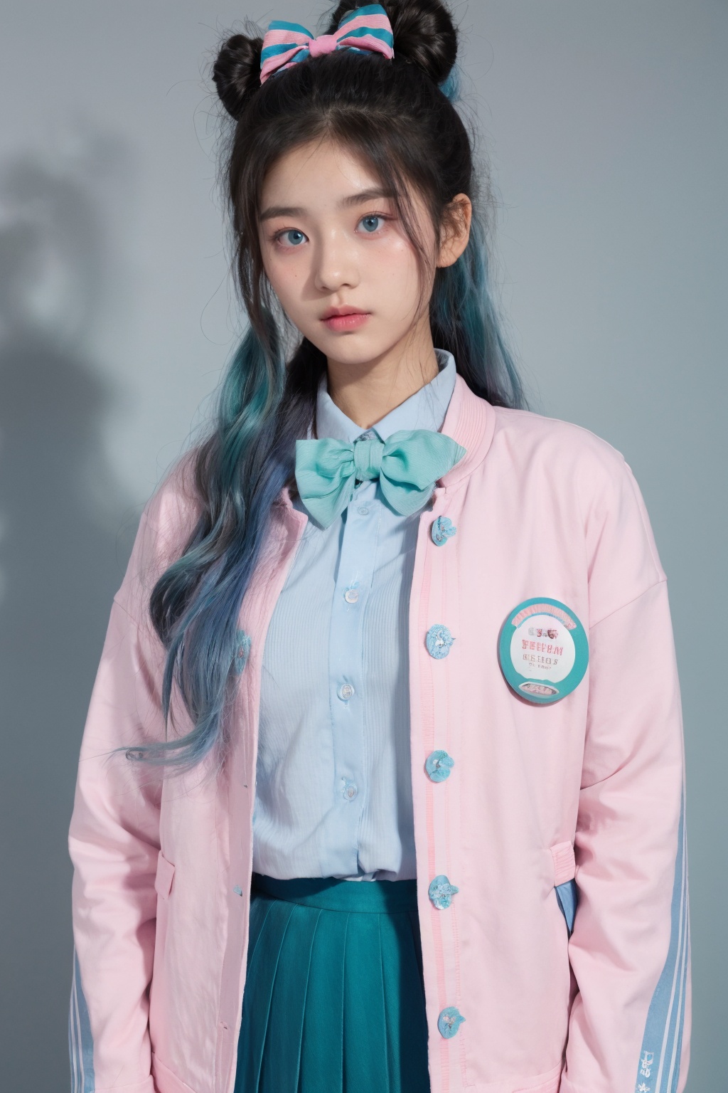 Long hair,  light blue hair,  pink streaks of hair on Tensor.Art