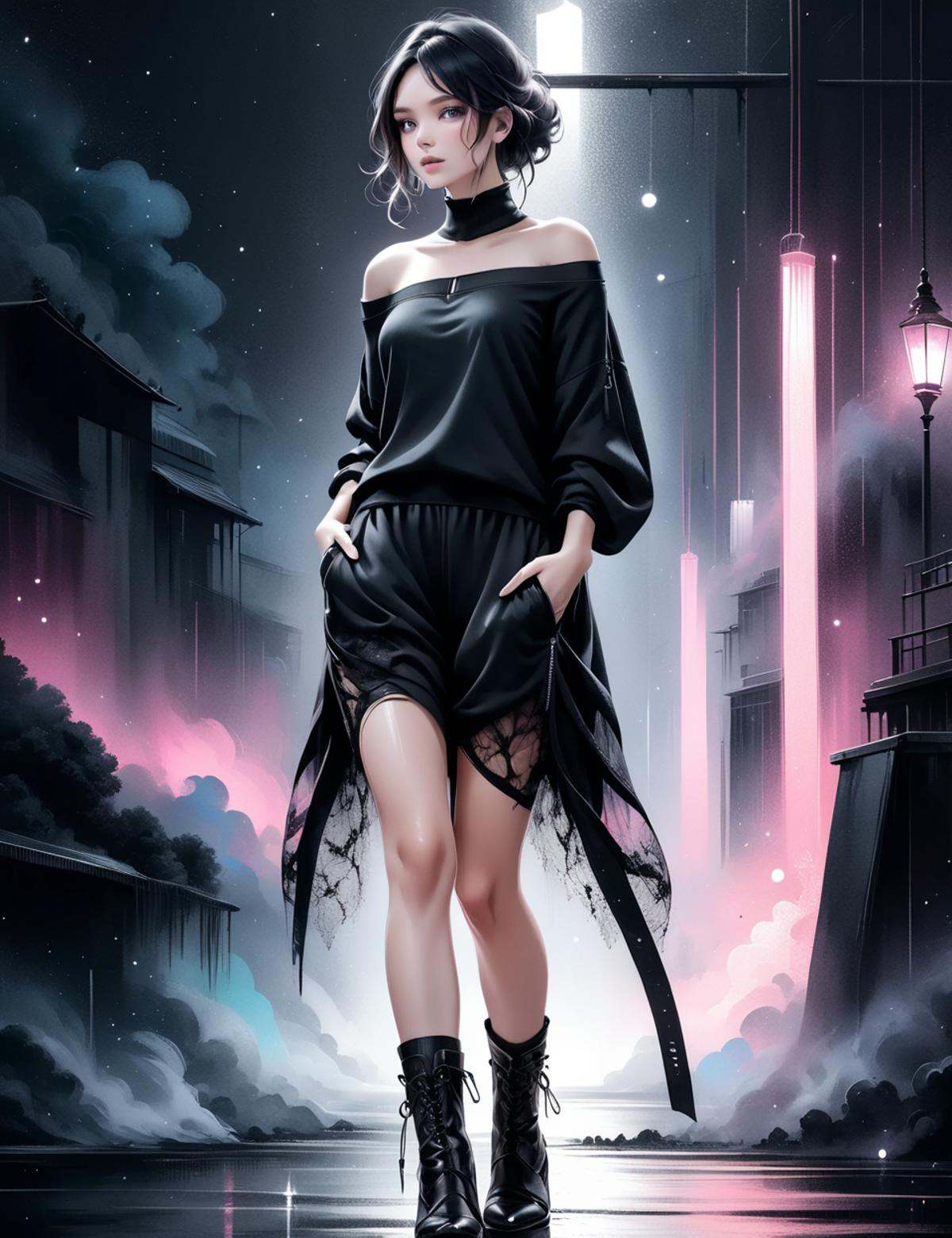 DonMN0c7urn4l1nkXL ink,  loose upper body clothing,  off-shoulder neckline on Tensor.Art