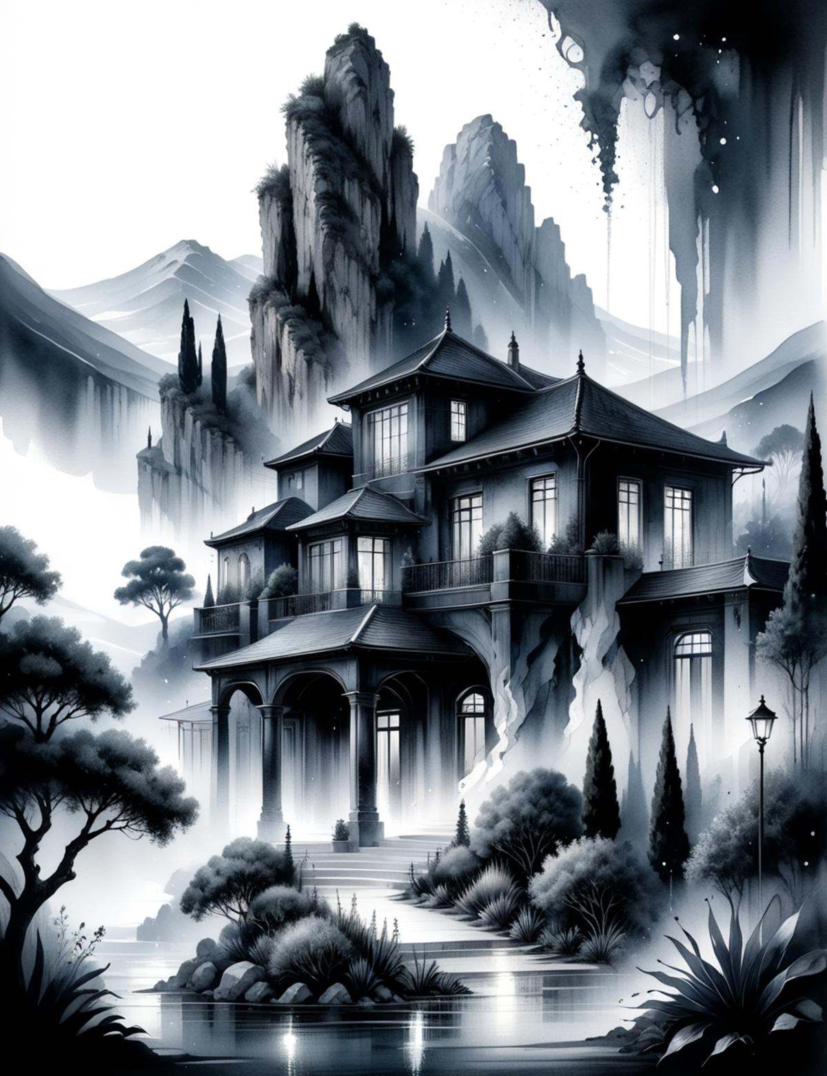DonMN0c7urn4l1nkXL ink,  mountain village estate in mediterranean biome on Tensor.Art