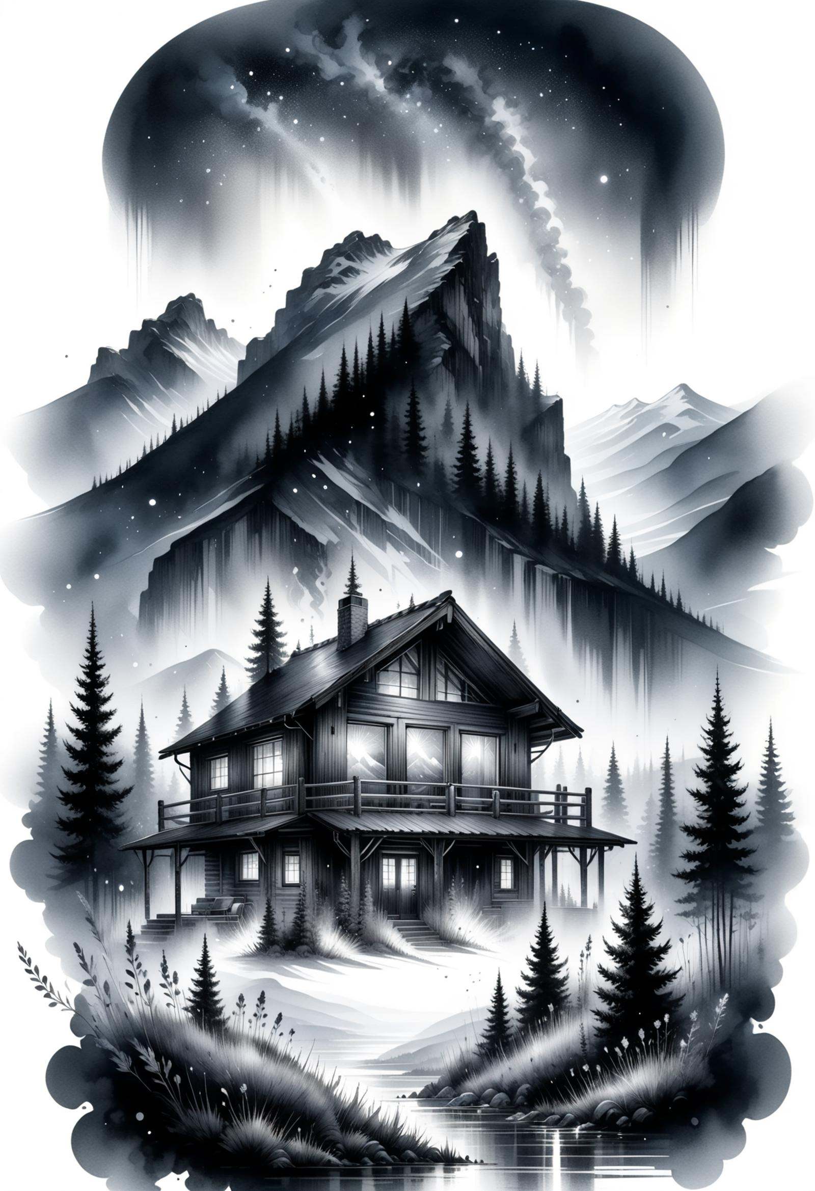 DonMN0c7urn4l1nkXL ink,  mountain village cabin in prairie biome on Tensor.Art