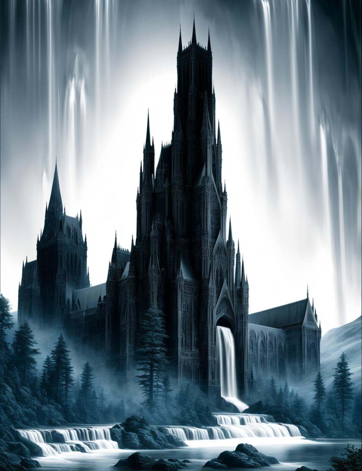 DonMN0c7urn4l1nk gothic architecture,  waterfall on Tensor.Art