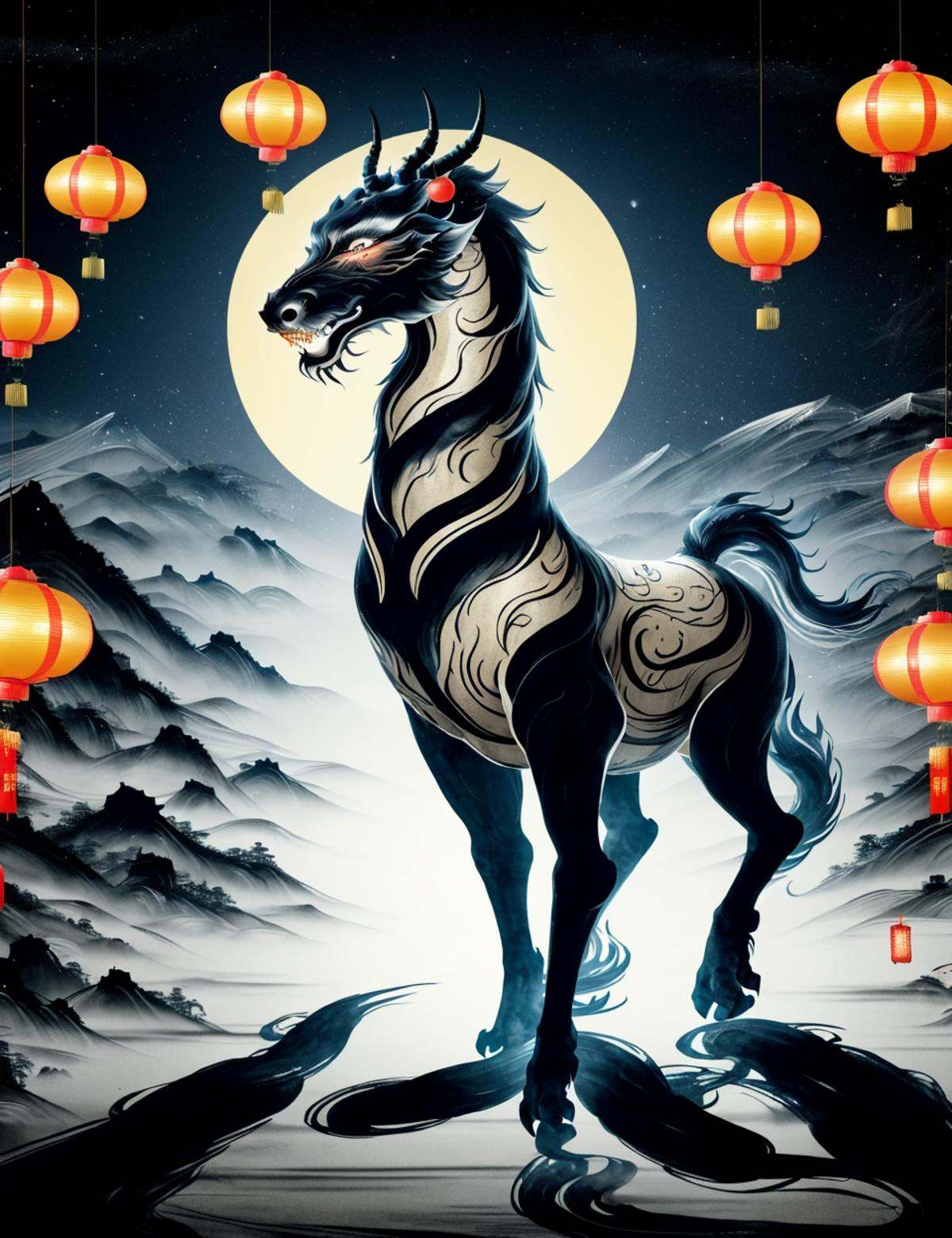 DonMN0c7urn4l1nk ink,  lunar newyear,  Chinese landscape painting on Tensor.Art