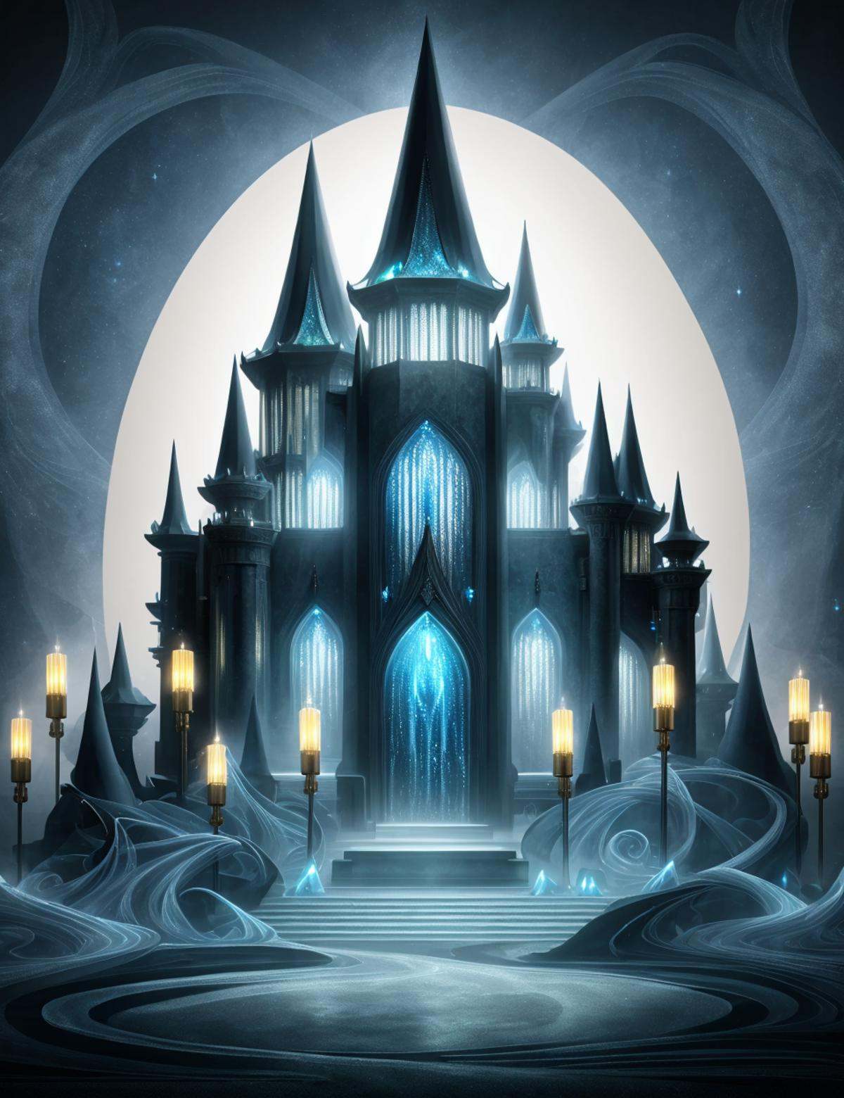 DonMN0c7urn4l1nk mystical records hall of spells,  insulated concrete forms,  wall-mounted sconces on Tensor.Art