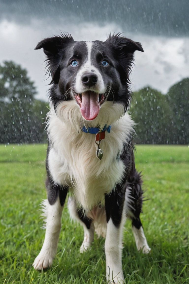 RAW photo,  masterpiece,  a lively scene of a Border Collie (merle color) eunning on Tensor.Art