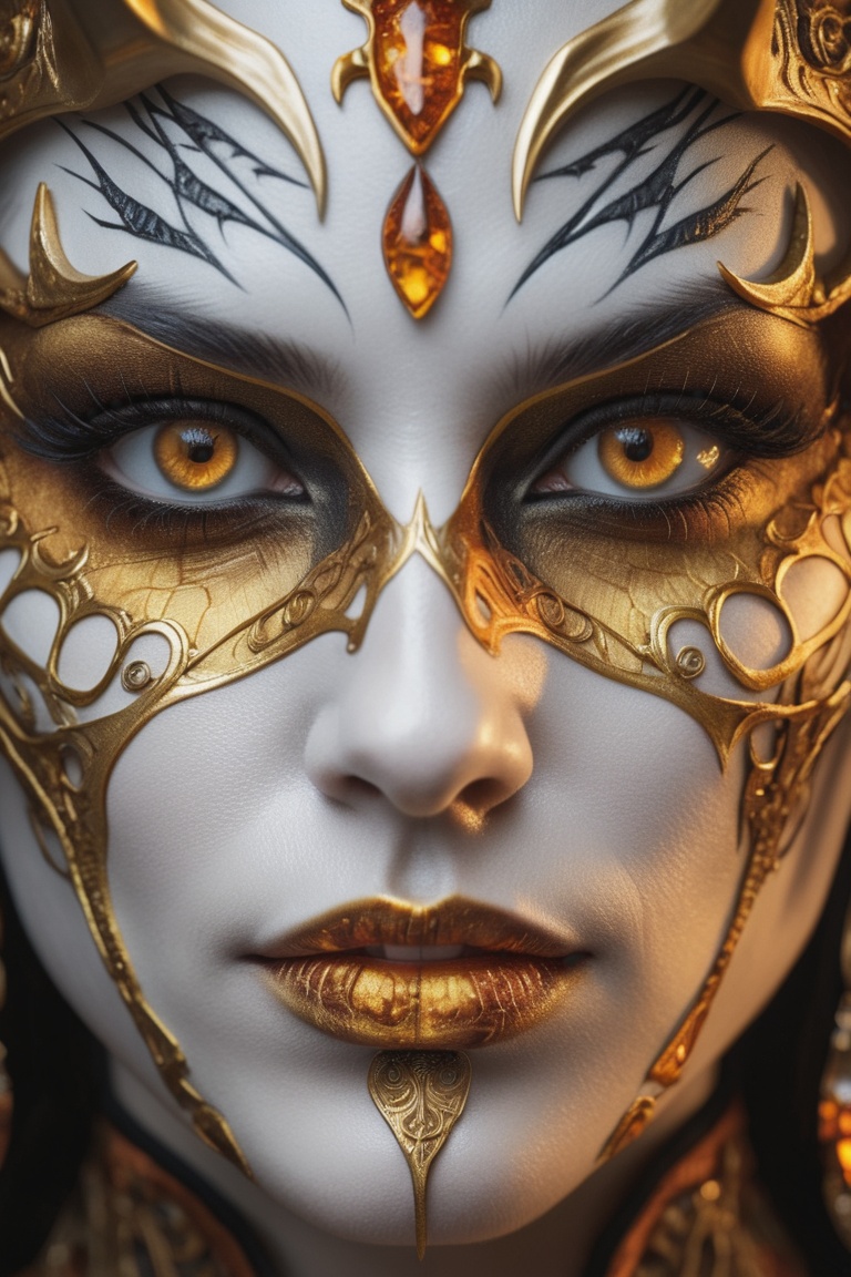 (close up),  (macro),  the face of a woman dressed in demon attire on Tensor.Art