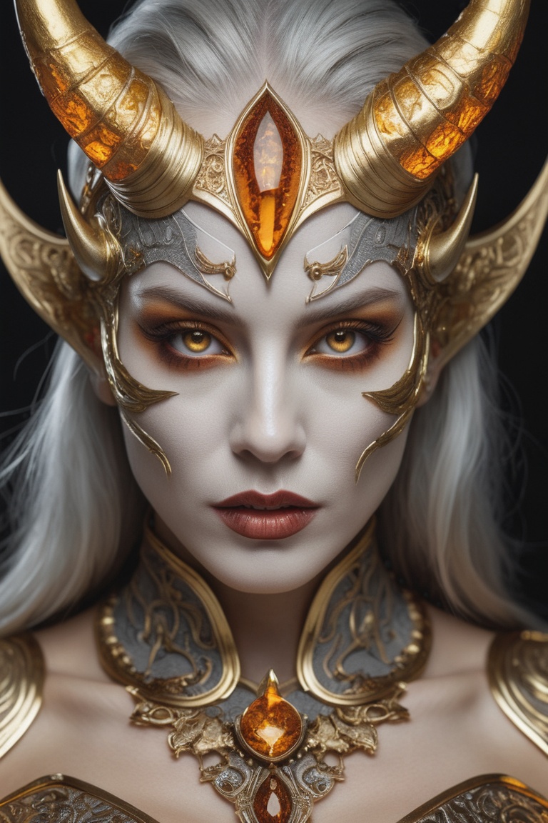 (close up),  (macro),  the face of a woman dressed in demon attire on Tensor.Art