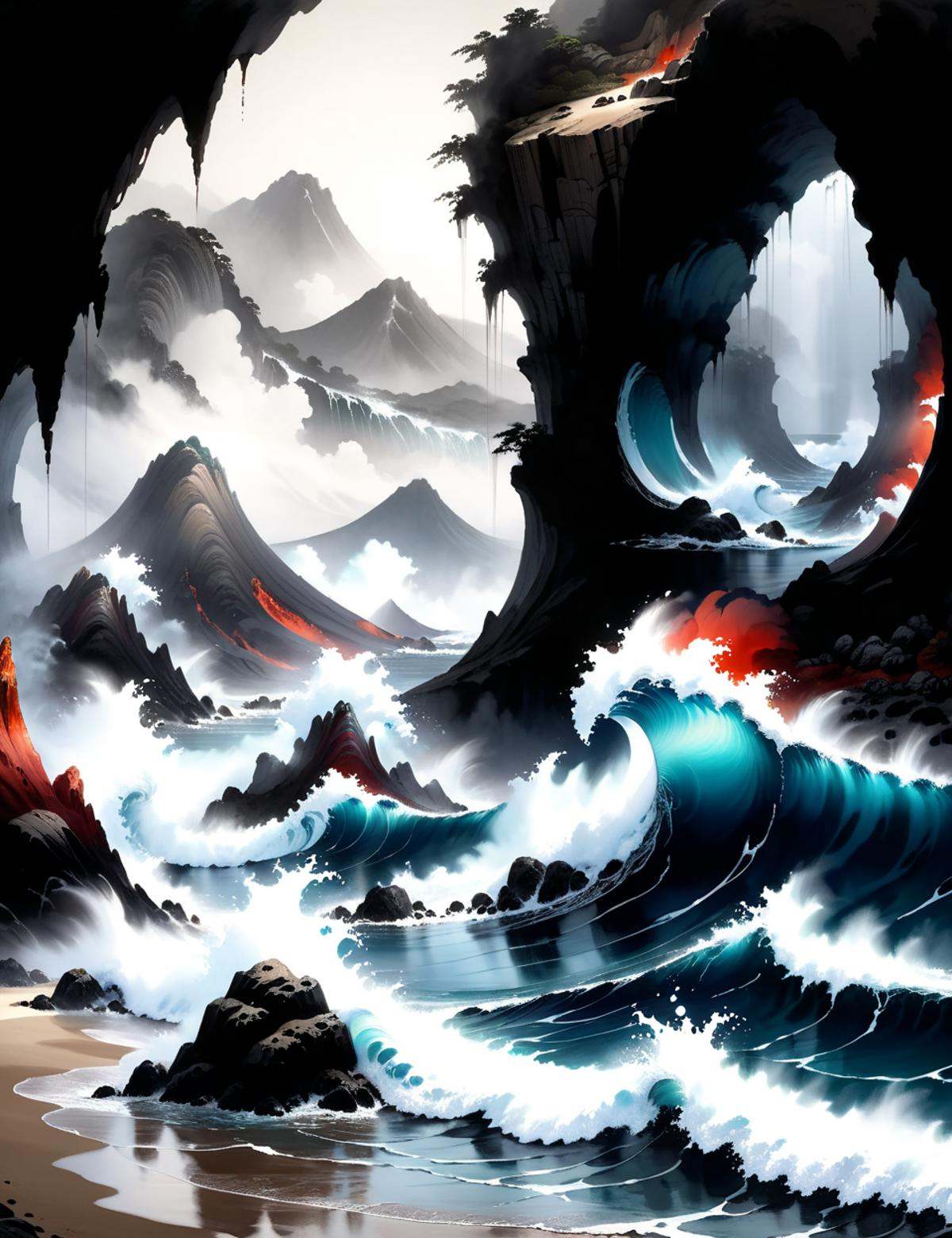 DonMW45h3d0u7XL caves,  tsunami,  rock formation on Tensor.Art