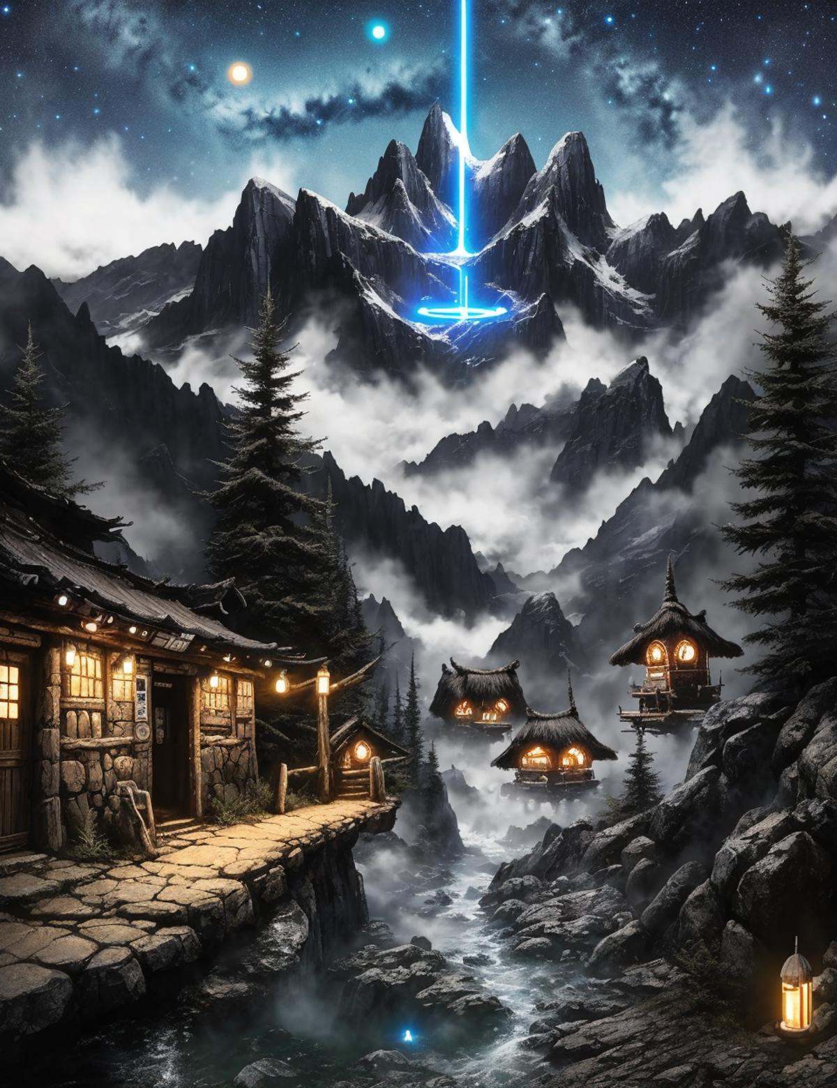 DonMW45h3d0u7 village,  hiking path,  nighttime wonder on Tensor.Art
