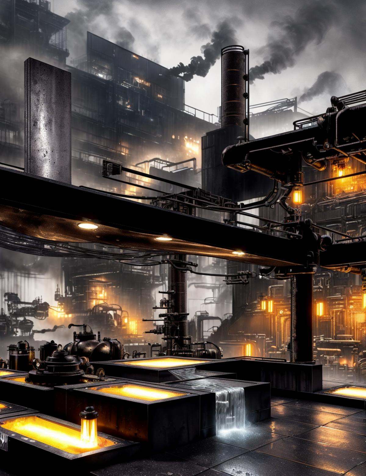 DonMW45h3d0u7 ink,  steampunk factory complex,  vinyl siding on Tensor.Art