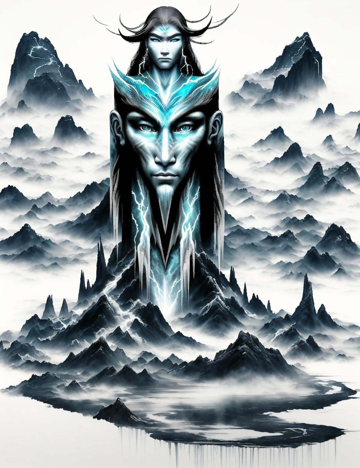 DonMW45h3d0u7 ink,  washed-out,  webbed frozen lightning asian arboreal Guivre on Tensor.Art