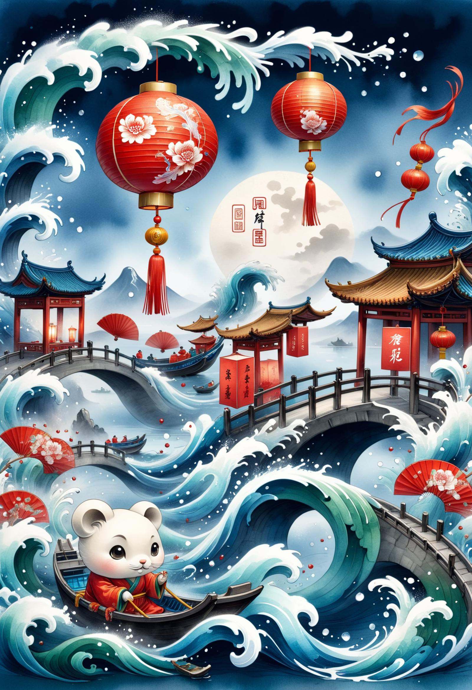 DonMW4t3r3l3XL lunar newyear,  Ink and wash painting,  Hopeful on Tensor.Art