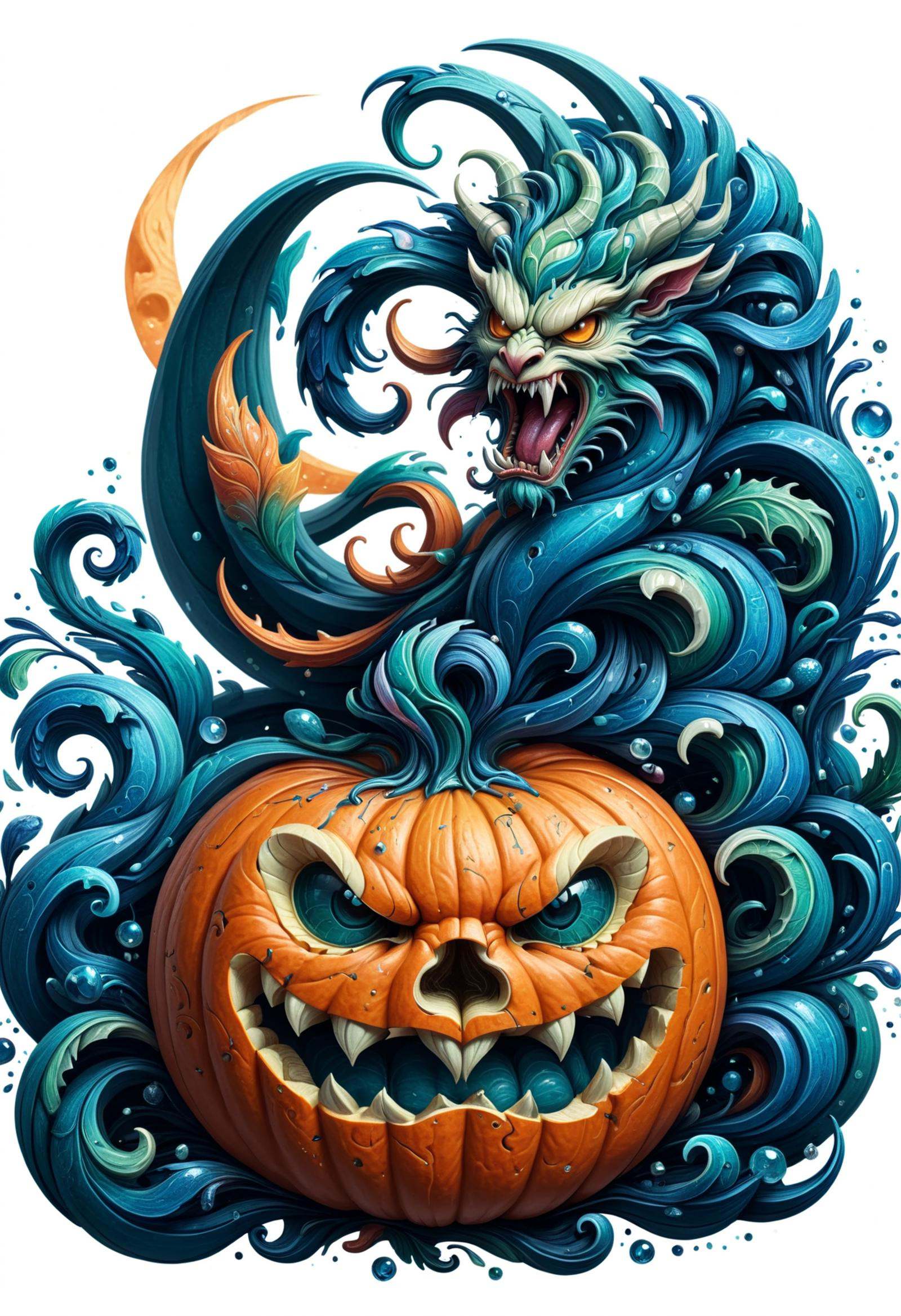 DonMW4t3r3l3XL pumpkin carving,  freehand,  mythical beast on Tensor.Art