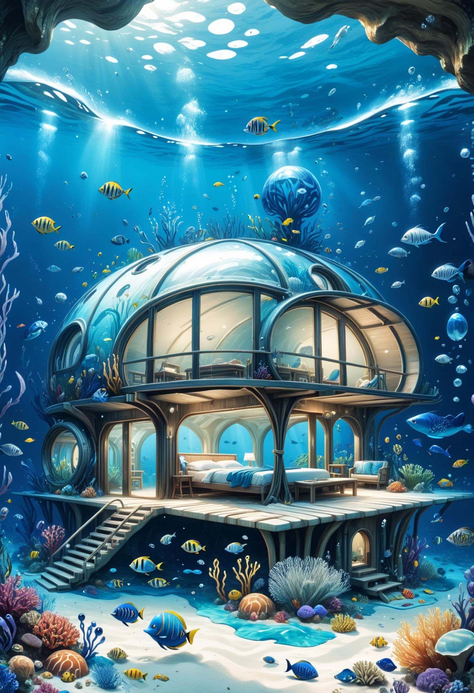 DonMW4t3r3l3XL underwater base villa in savanna biome on Tensor.Art