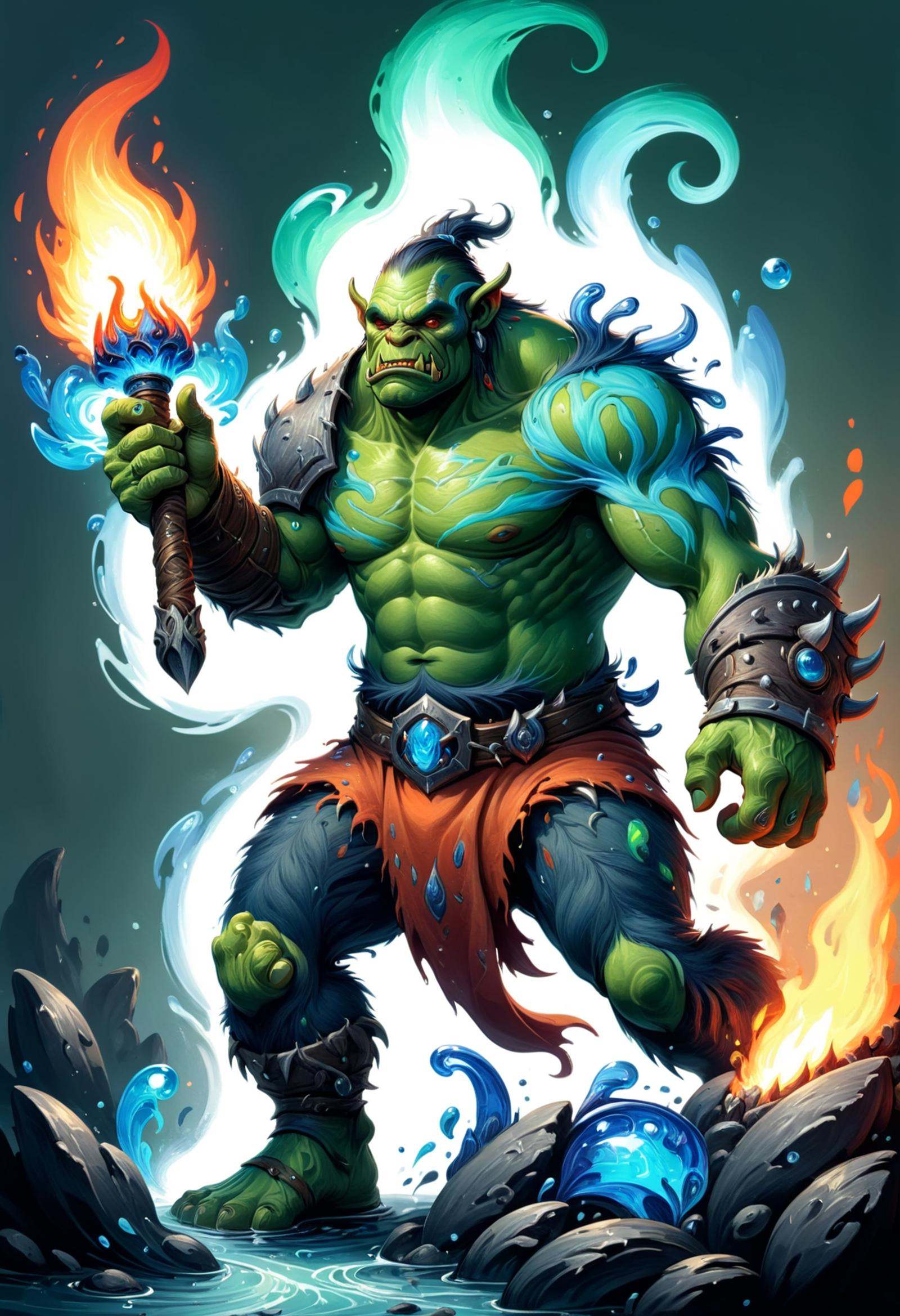DonMW4t3r3l3XL male greenskin orc,  behemoth,  ember torch on Tensor.Art