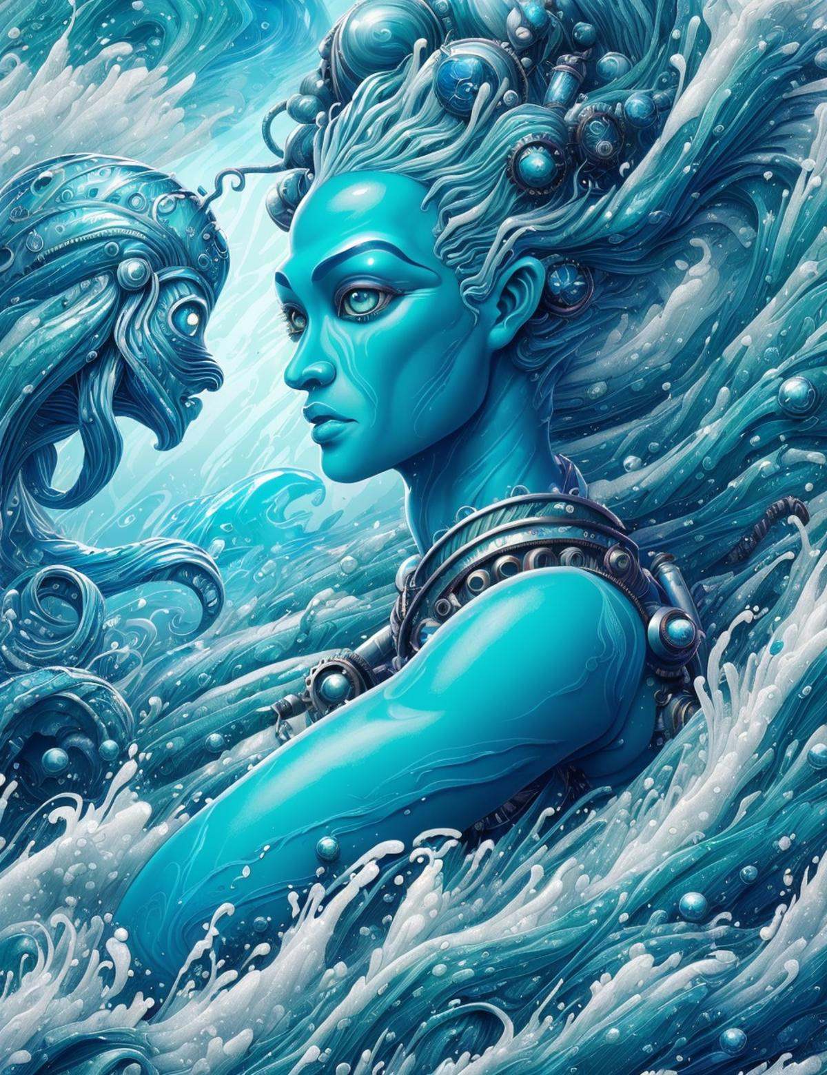 DonMW4t3r3l3 aziza,  Mythical sea creatures from Scottish folklore,  humanoid with blue skin on Tensor.Art