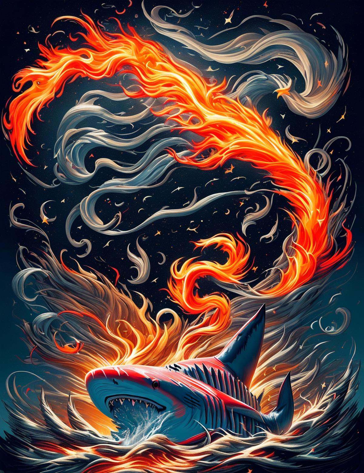 DonMF1r33l3 fire,  deep sea,  shark on Tensor.Art