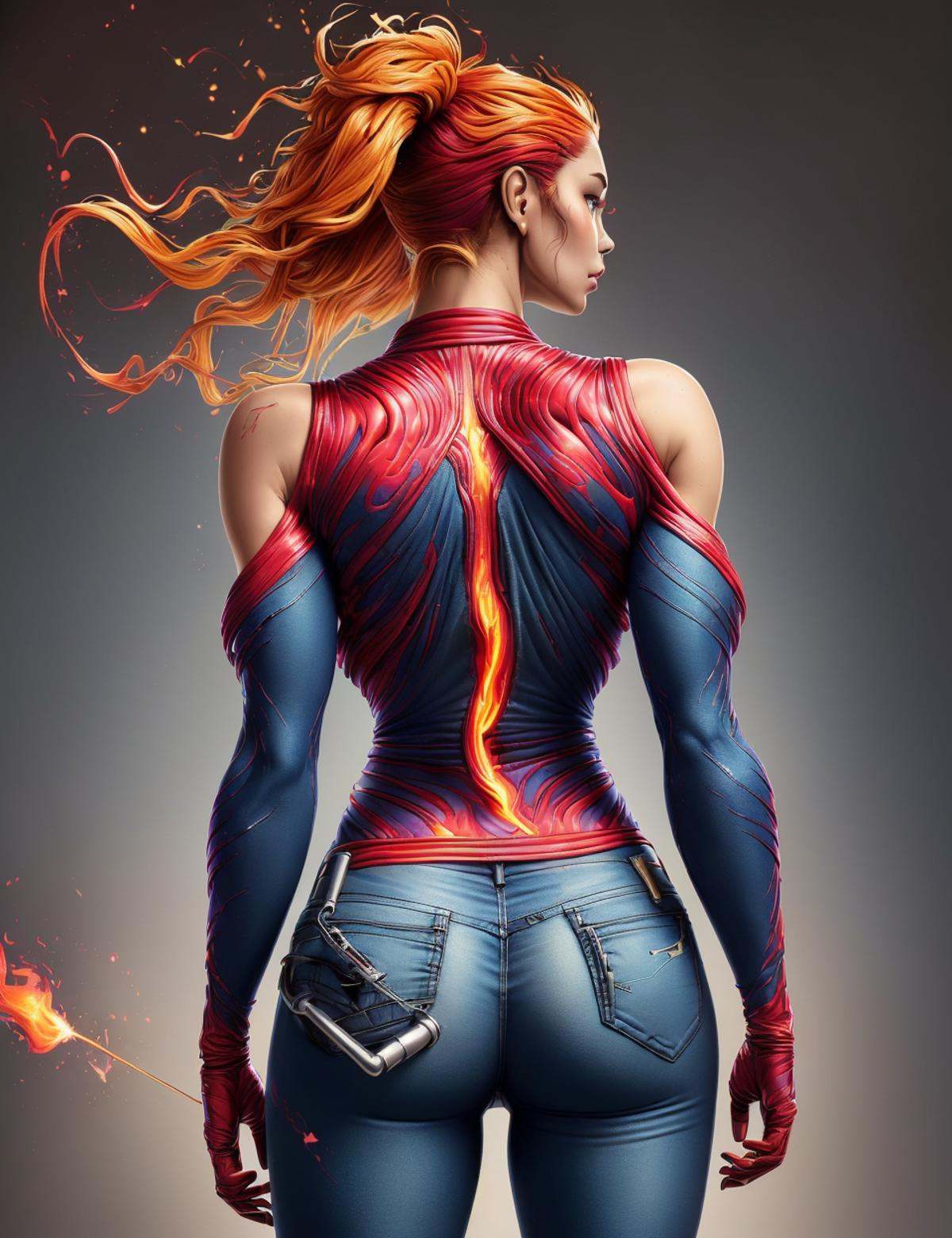 DonMF1r33l3 fire,  skin-tight lower body clothing,  bio-synth alloy on Tensor.Art