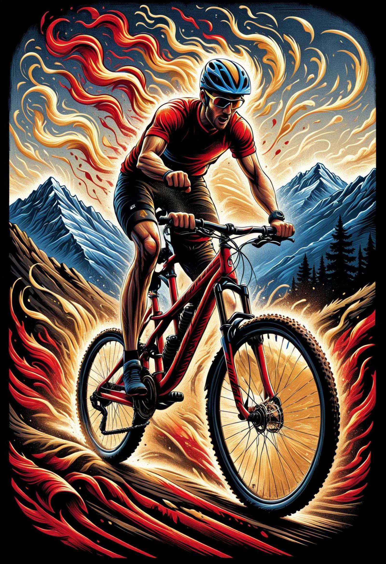 DonMF1r33l3XL Linocut,  Mountain Biking,  Running (Sprinting on Tensor.Art