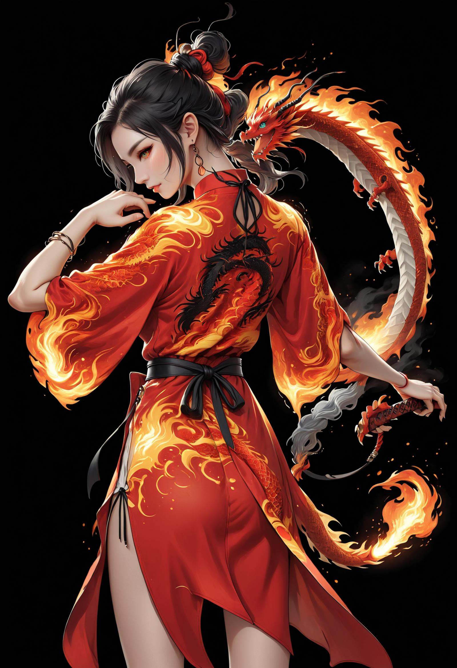 DonMF1r33l3XL fire,  flowy upper body clothing,  virtuality metal on Tensor.Art